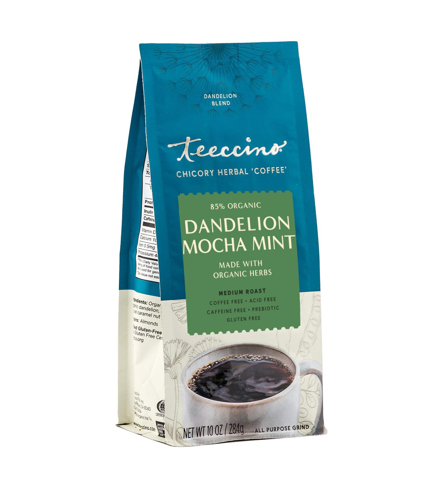 Teeccino Dandelion Mocha Mint Herbal Coffee - Prebiotic, Caffeine-Free, Gluten-Free, Medium Roast 10 oz - Buy Online on SooperMarket.com
