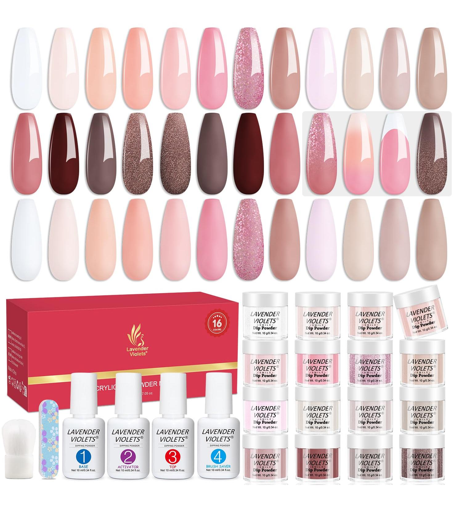 Lavender Violets 20 PCS Fast-Dry Dip-Powder-Nail Kit Skin Pink Gentel Glittery Nude French Nail Dipping Powder Set With Base Activator Top Coat Brush Saver Starter Kit Glossy & Matte Manicure M962 Gentle Skin Pink French Colours - Buy Online on SooperMarket.com