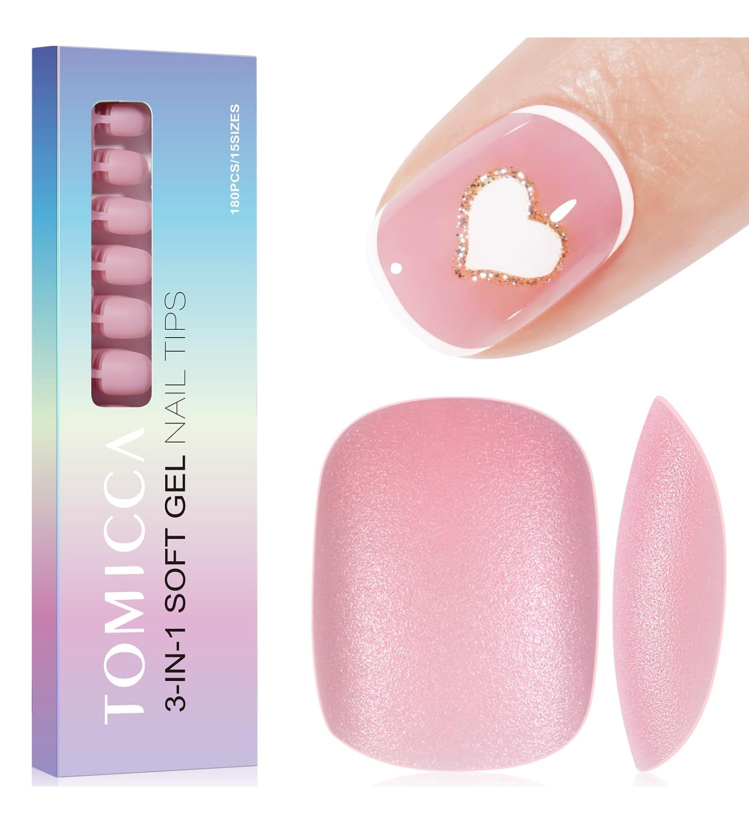 TOMICCA Extra Short Oval Nail Tips 180PCS Pink Soft Gel Nails - 3 in 1 Base Coat Coverage - Matte Full Coverage Nail Tips for Nail Art Extensions - Buy Online on SooperMarket.com
