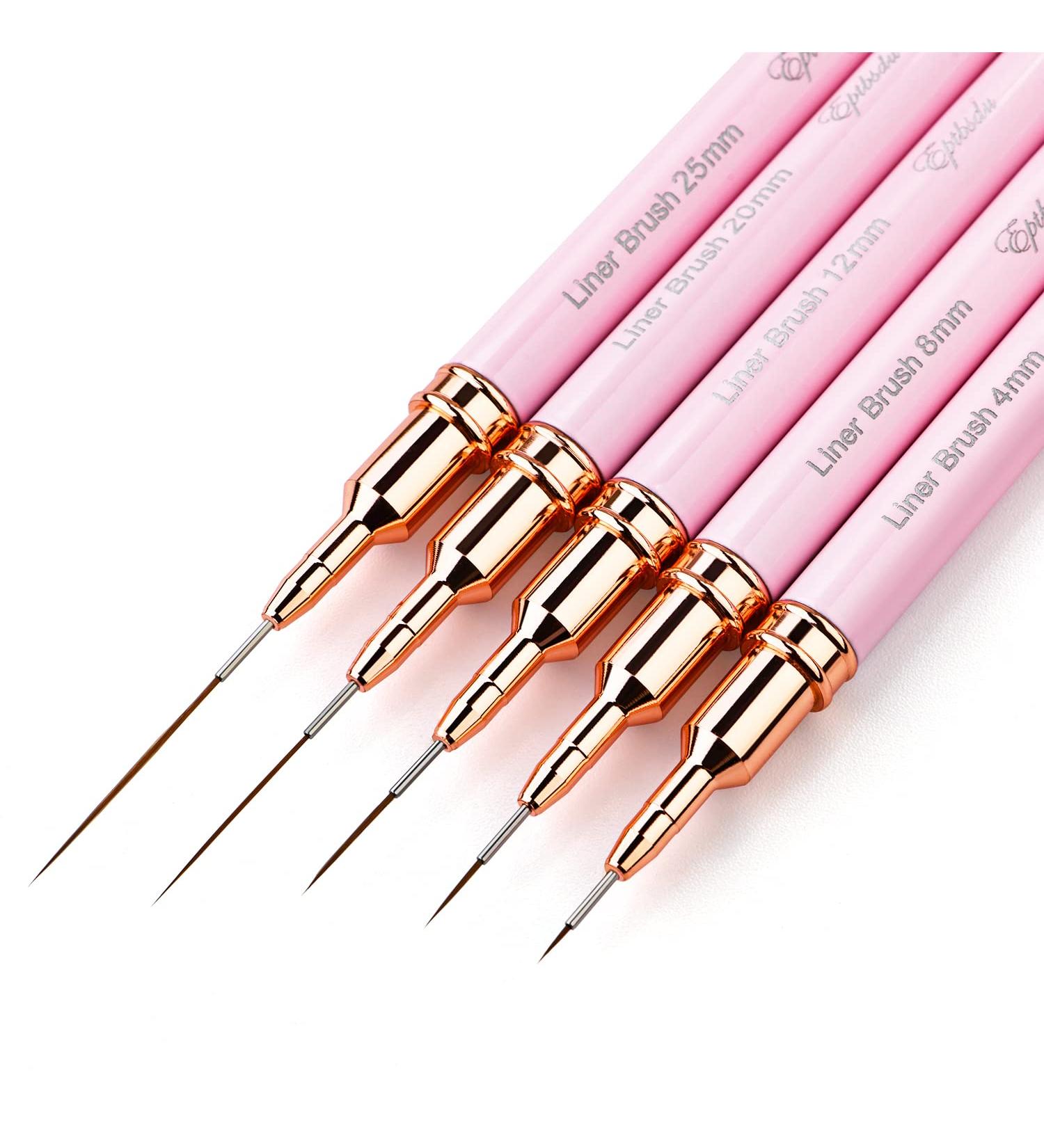 5PC Nail Art Liner Brushes Set - Metal Handle Drawing Pens for UV Gel Polish & Nail Design - Pink, Sizes 4/8/12/20/25mm - Buy Online on SooperMarket.com