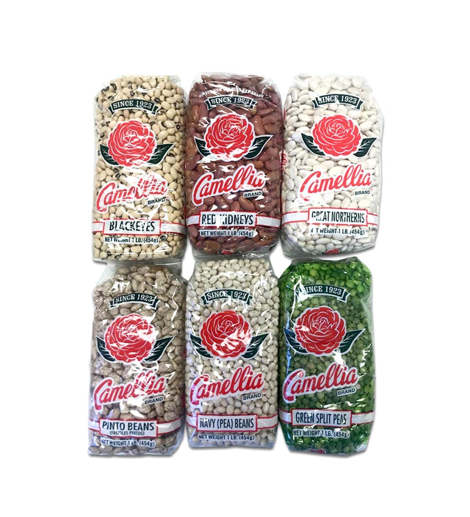 New Orleans (Beans and Peas) Six Pack Sampler 1 Each of Kidneys, Blackeyes, Great Northern, Pinto, Green Split Peas, Navy (Pea) Bean.