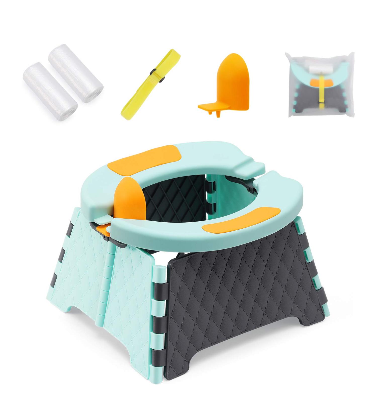 YUNHECAM Toddler Portable Potty Training Seat for Kids Baby Foldable Toilet Child Travel Potty in Car Camping Potty Chair Seat for Indoor Outdoor  with 60 Disposable Bags Blue - Buy Online on SooperMarket.com