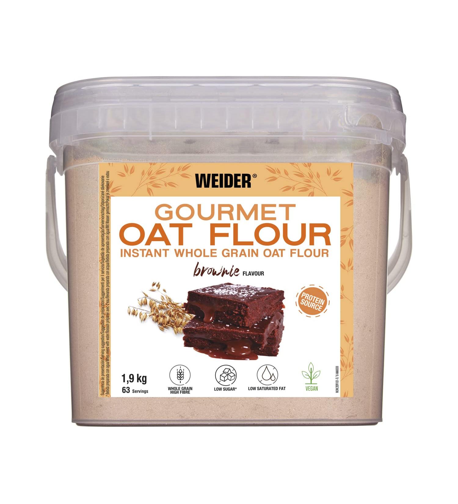 Weider Gourmet Oat Flour. Brownie Flavor (1.9 kg). Whole Grain Source of Proteins Low Sugar Content. BROWNIE 1.9 KG - Buy Online on SooperMarket.com