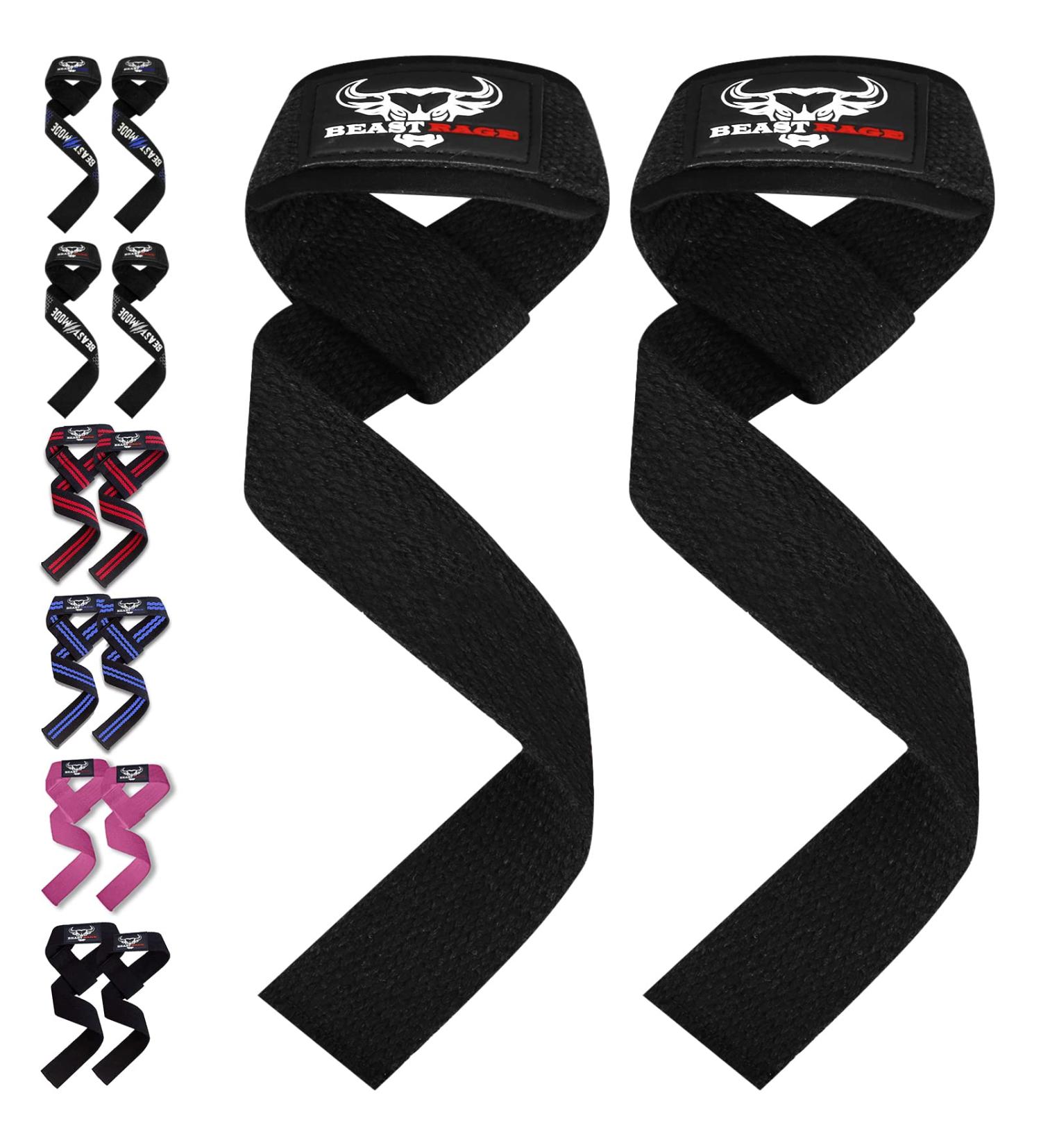 BEAST RAGE Weight Lifting Straps - Padded Wrist Support for Gym Bodybuilding - Non Slip Dumbbell Bar Wraps for Power Deadlift - Advanced Grips for Heavy Duty Exercise - Black - Buy Online on SooperMarket.com