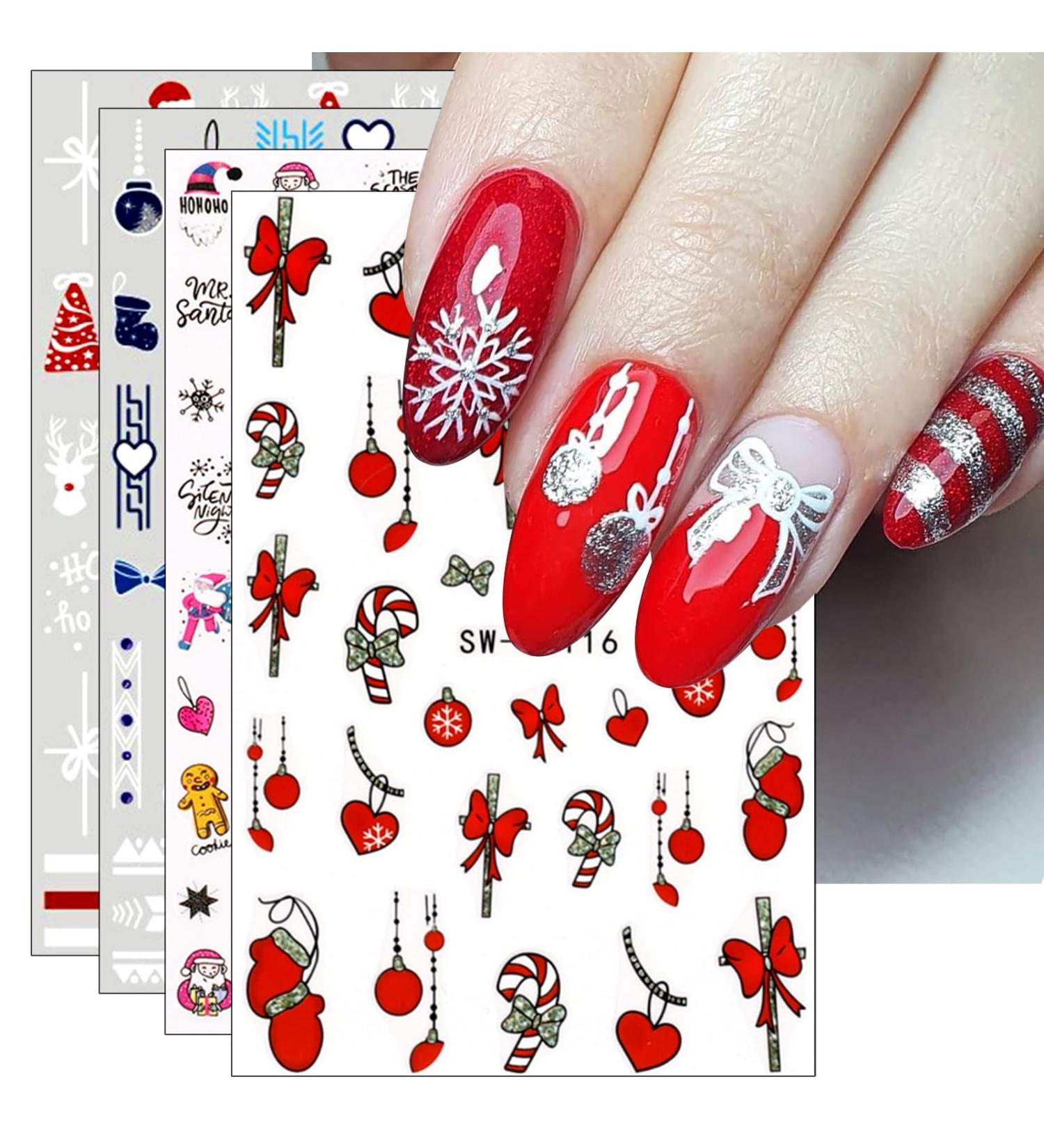 JMEOWIO 9 Sheets Christmas Nail Art Stickers Decals Self-Adhesive Red Snowflake Xmas Winter Holiday Nail Supplies Nail Art Design Decoration Accessories - Buy Online on SooperMarket.com