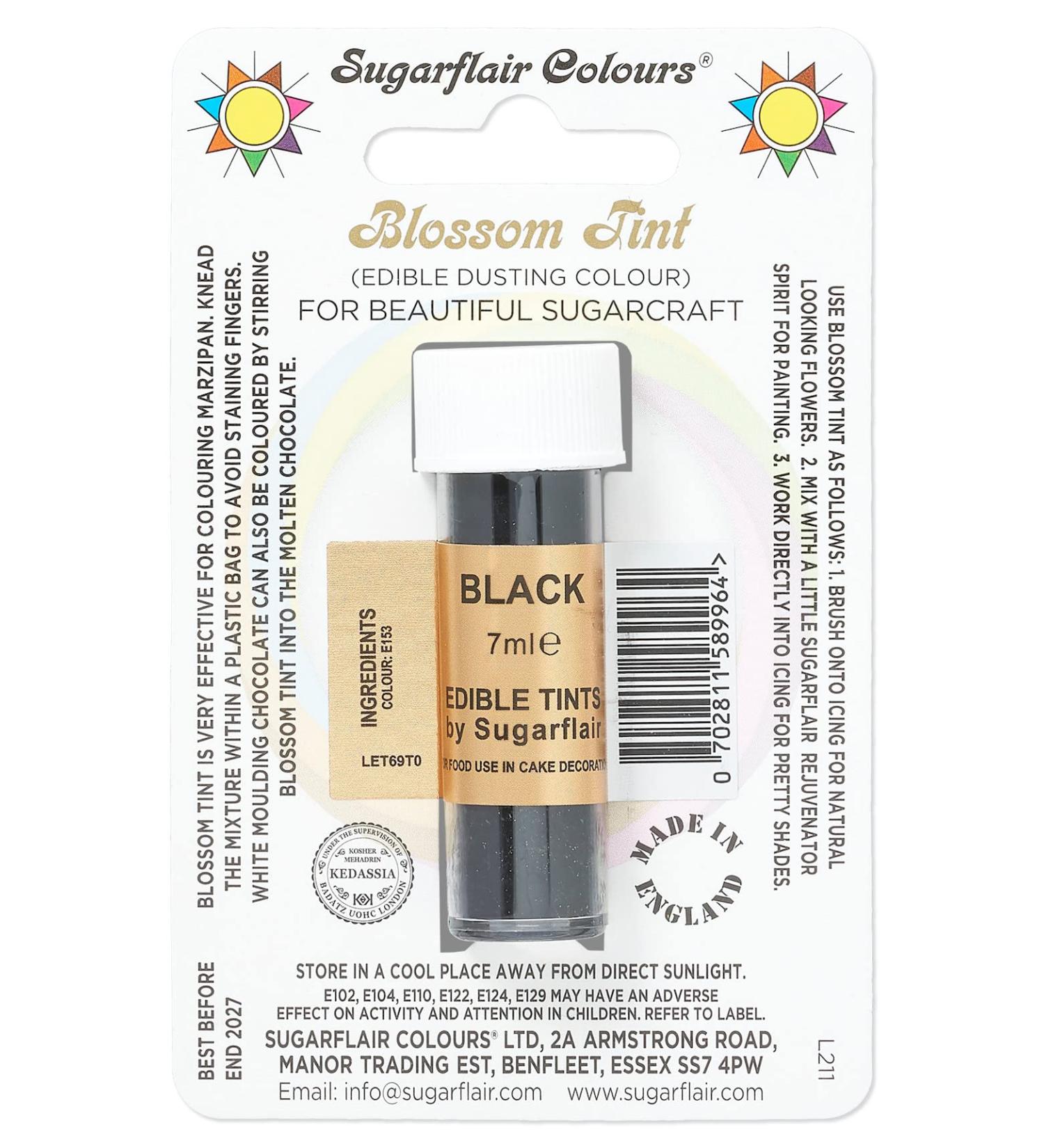 Sugarflair Black Blossom Tint Food Colouring and Dusting Powder Matt Finish Brush On or Mix with Rejuvenator Spirit to Create a One of A Kind Cake - 7ml