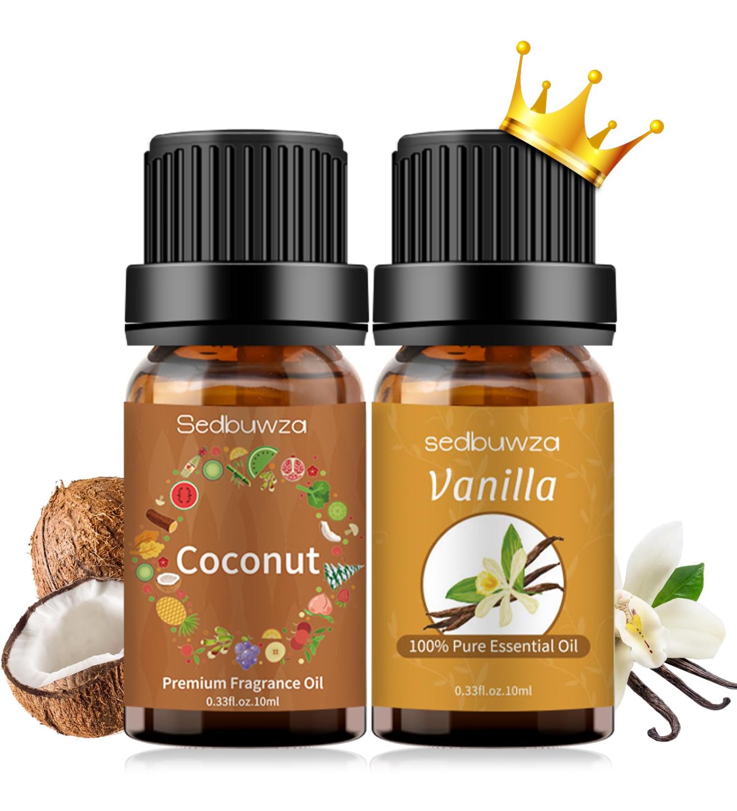 Sedbuwza Coconut Vanilla Essential Oil Gift Set Organic Coconut Oil 100% Pure Vanilla Oil for Skin Massage Diffuser Aromatherapy Coconut + Vanilla - Buy Online on SooperMarket.com