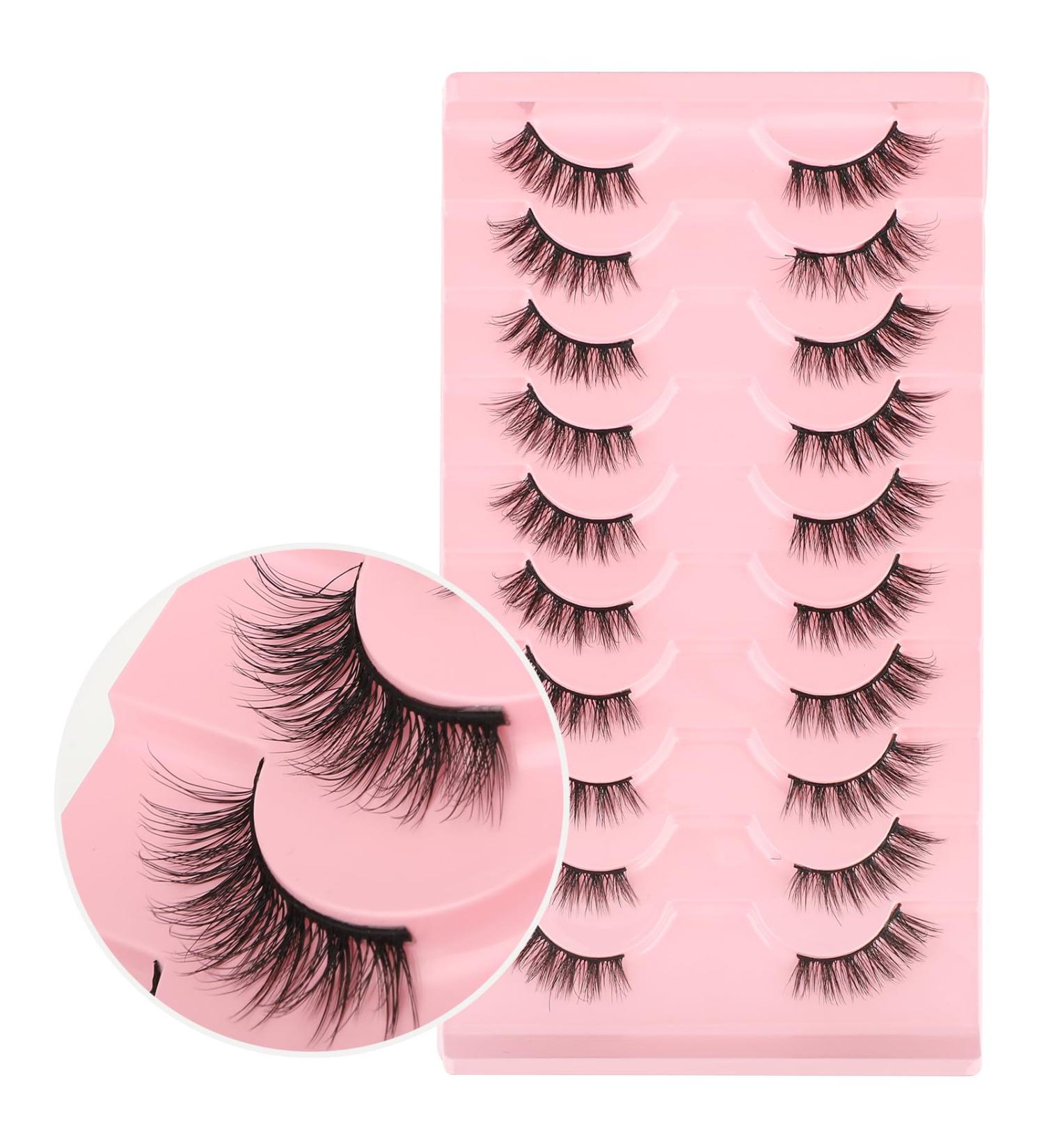 Gjinxi 10 Pairs Half Lashes Natural Looking Cat Eye Lashes Accent Eyelashes False Eyelashes 3D Fake Lashes Natural False Lashes False Eye Lashes Soft Fluffy Lashes - Buy Online on SooperMarket.com