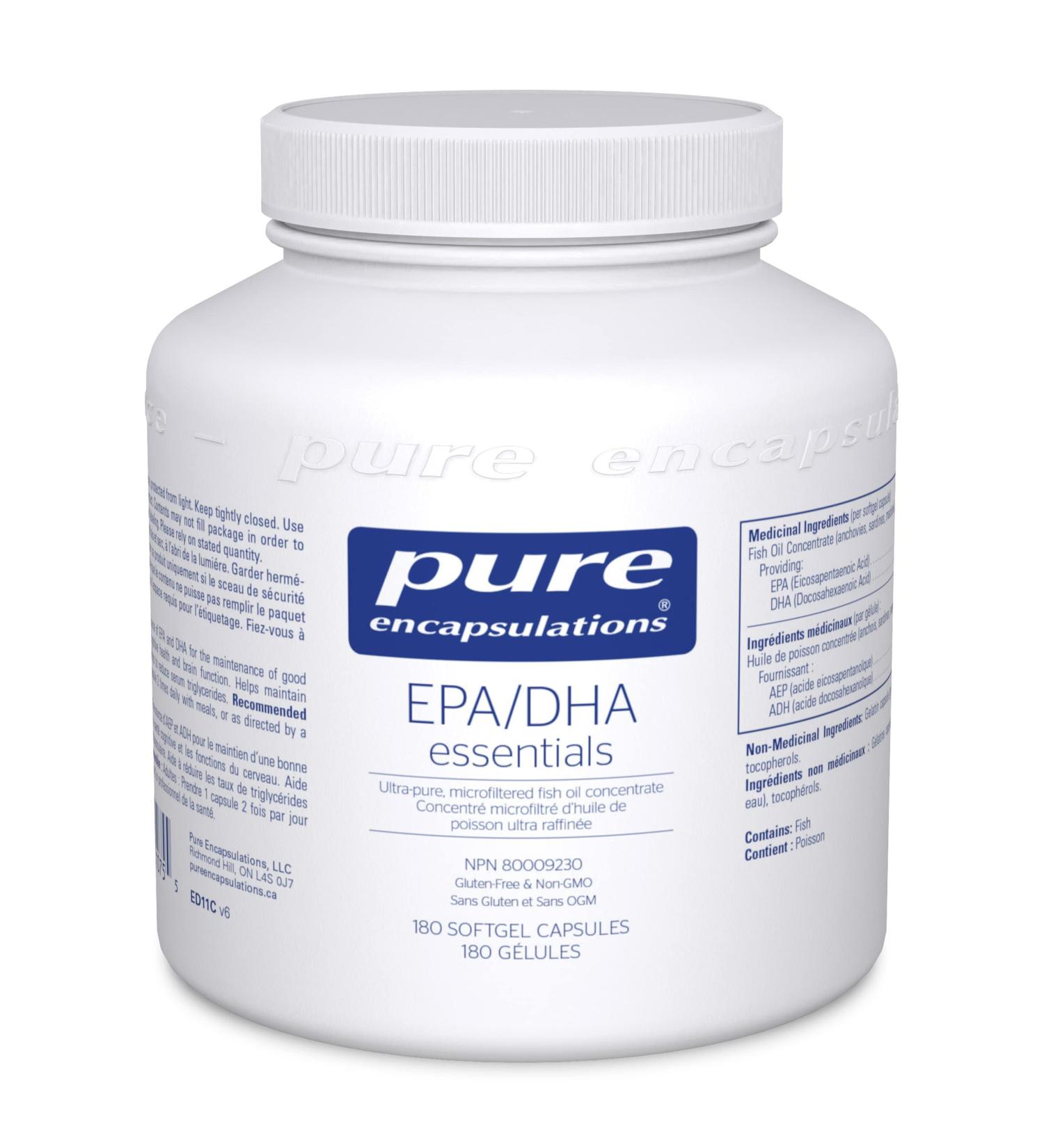 Pure Encapsulations EPA/DHA Essentials - Fish Oil Concentrate Supplement to Support Cardiovascular Health - Premium EPA & DHA Supplement with Omega 3 - 180 Softgel Capsules - Buy Online on SooperMarket.com
