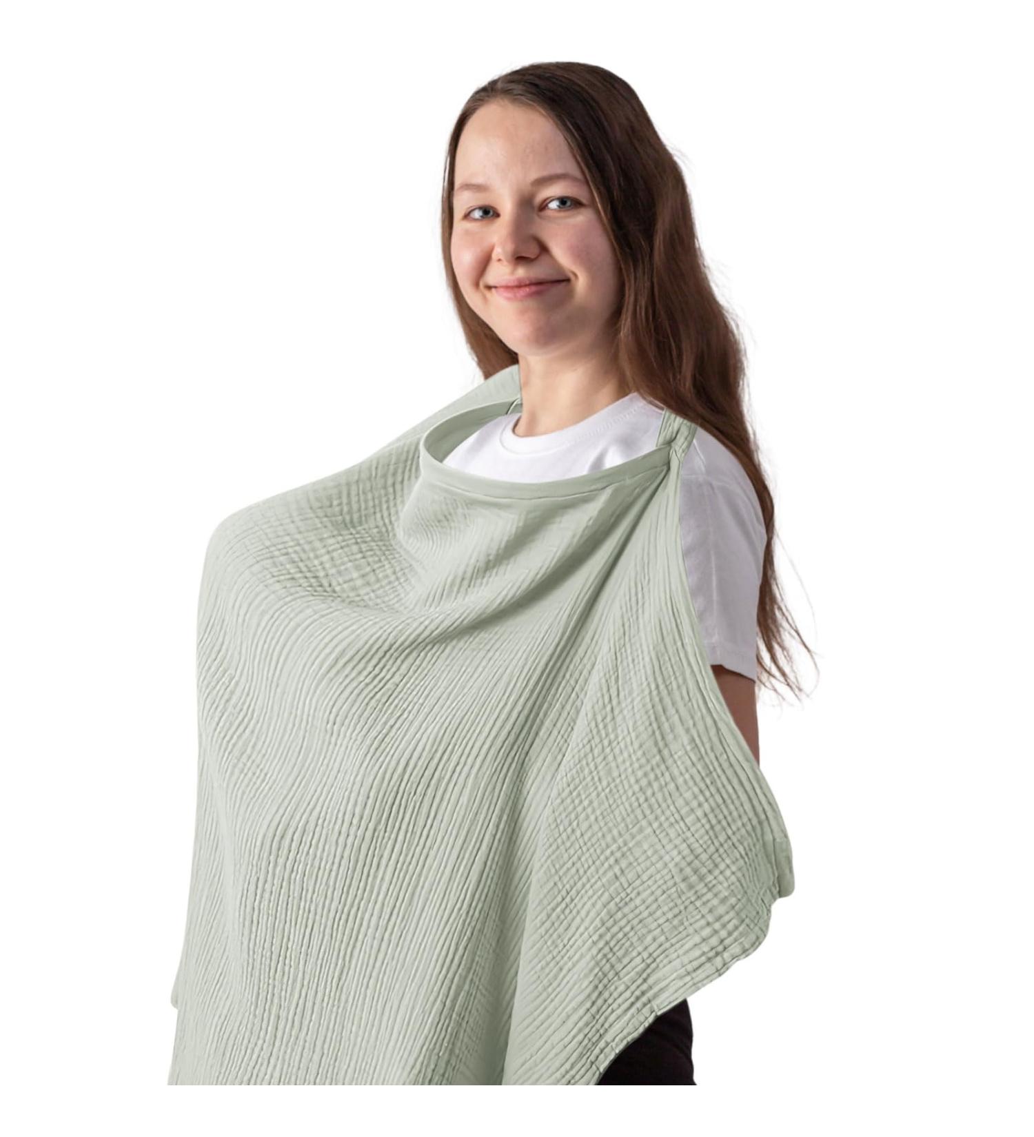 Shop Soft & Breathable Hillhill Cotton Breastfeeding Cover - Still Towel Snack Apron for Moms | Portable Nursing Gift in Blue & Greyish Green - Buy Online on SooperMarket.com