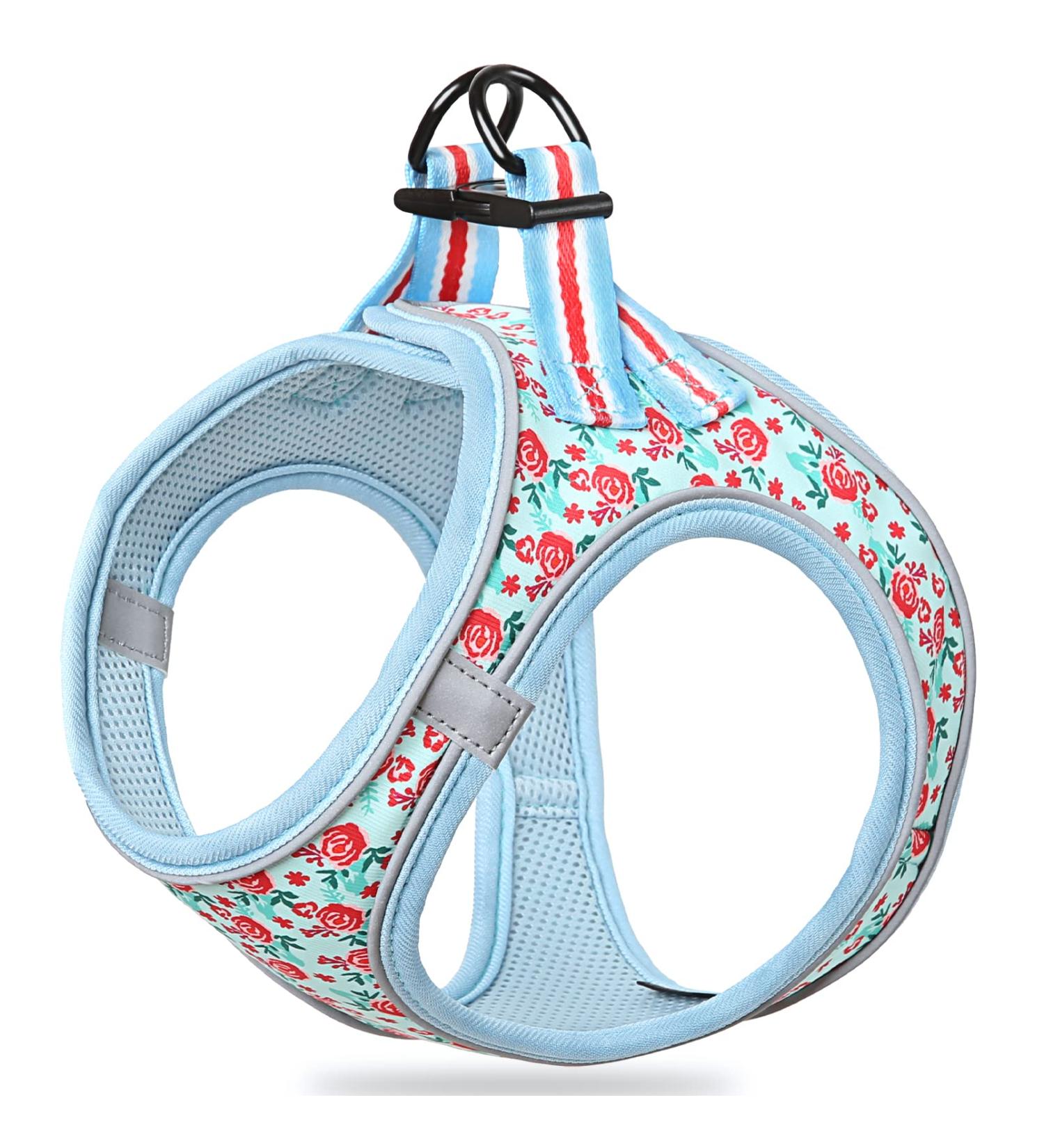 Heele Dog Harness for Small & Medium Dogs - Adjustable Reflective Soft Mesh Puppy Harness in Flower Cyan Breathable & Comfortable Design - Buy Online on SooperMarket.com