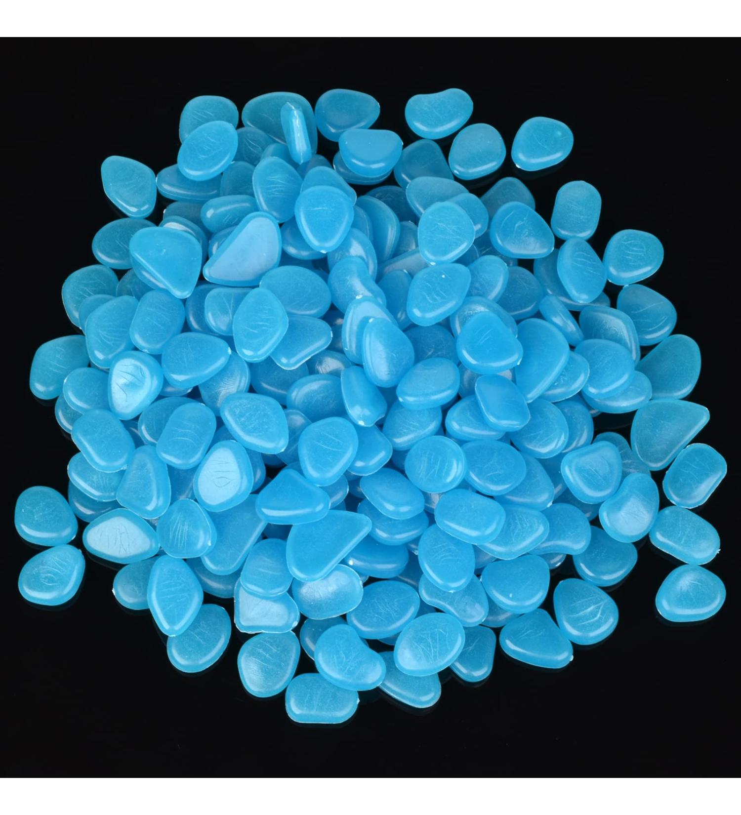 220 Pieces of Blue Fluorescent Decorative Stones for Garden Aquarium & Lawn Glow in the Dark Stones for Sidewalks Flower Beds Vases & More - Buy Online on SooperMarket.com