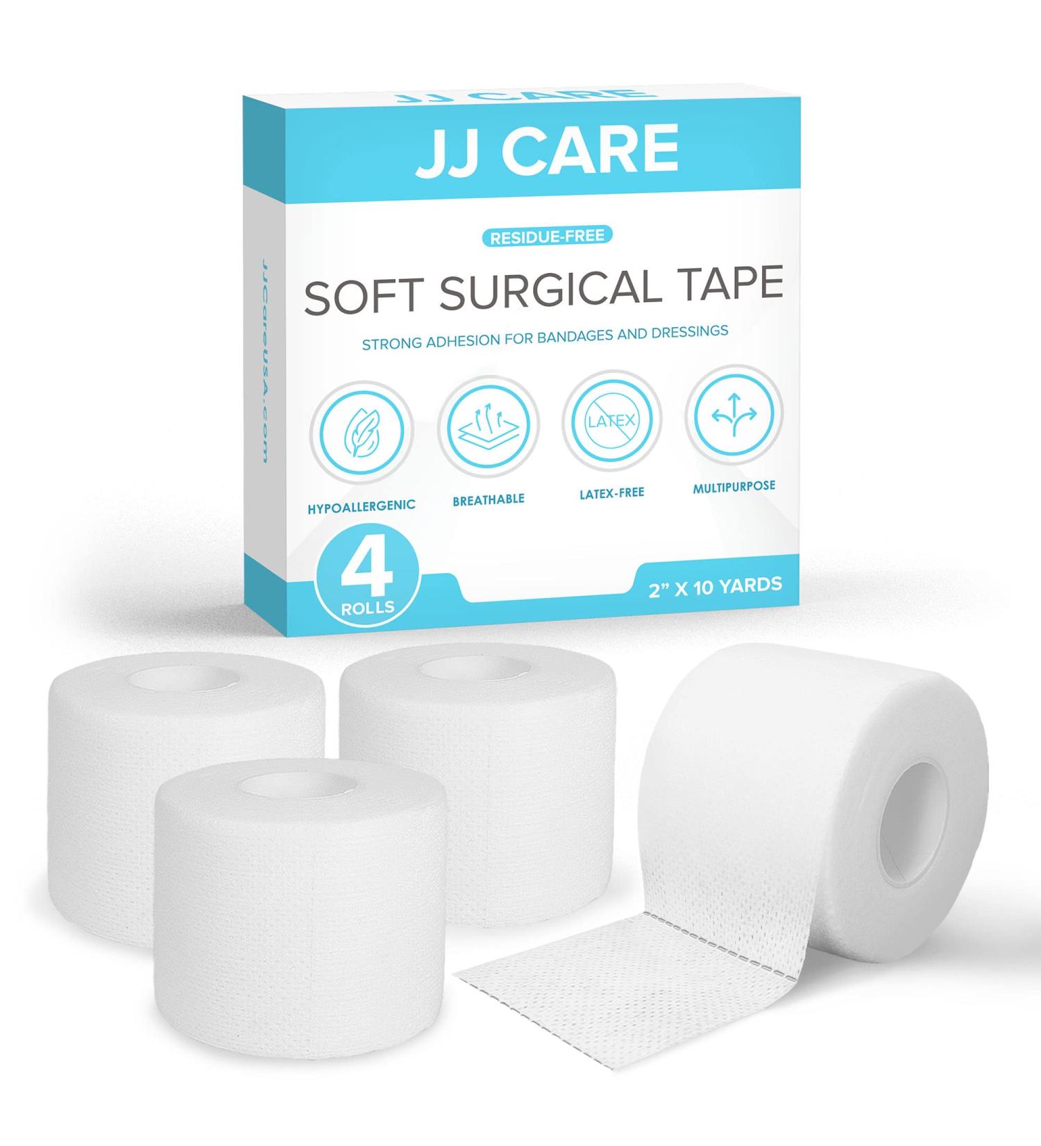 JJ CARE Soft Surgical Tape - 2 Inch x 10 Yards, Pack of 4 - Latex-Free & Hypoallergenic Medical Cloth Tape - Buy Online on SooperMarket.com