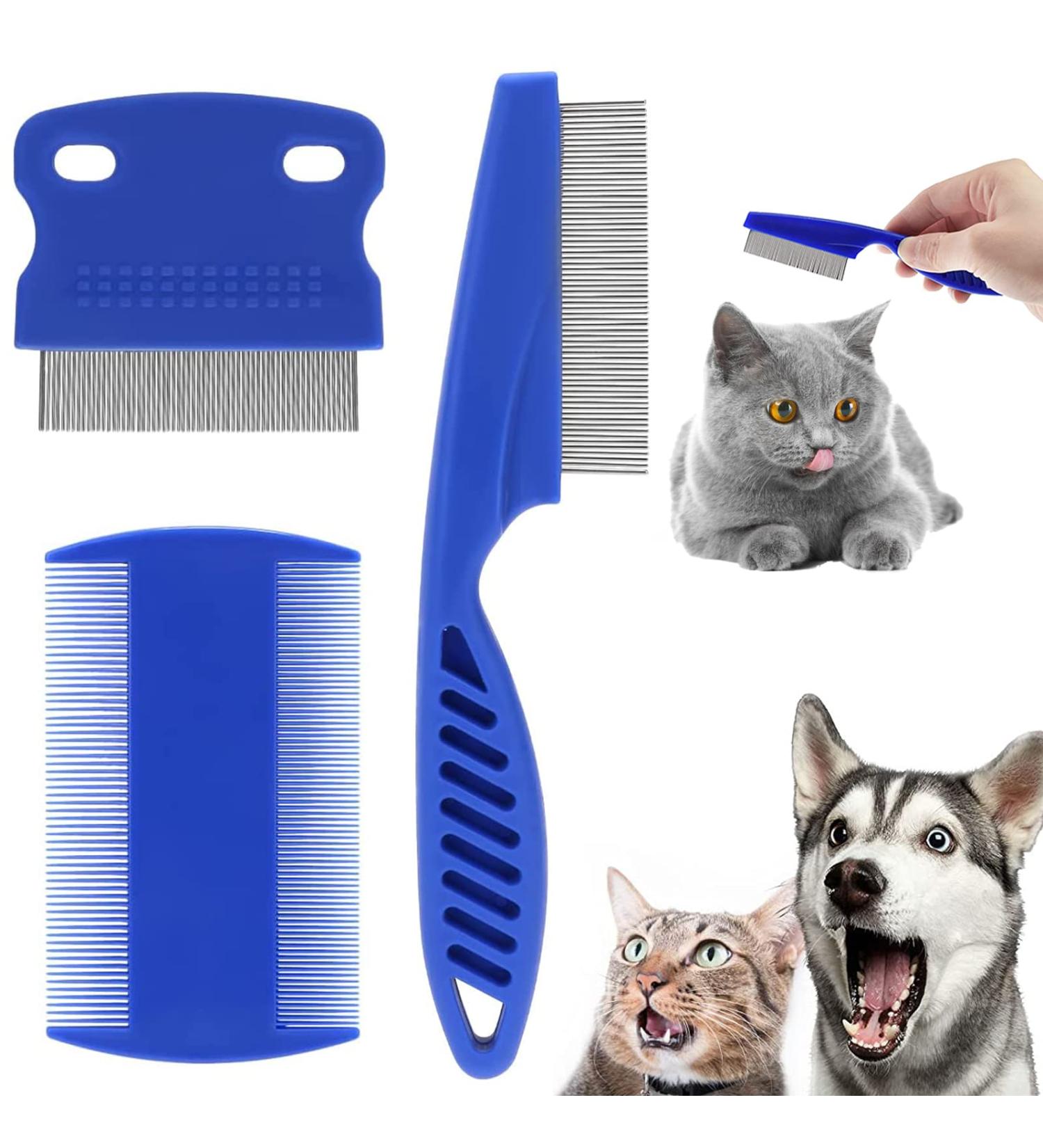 3-Piece Stainless Steel Flea & Lice Comb Set for Dogs & Cats | Pet Care Tools for Effective Tear Stain Removal - Blue - Buy Online on SooperMarket.com