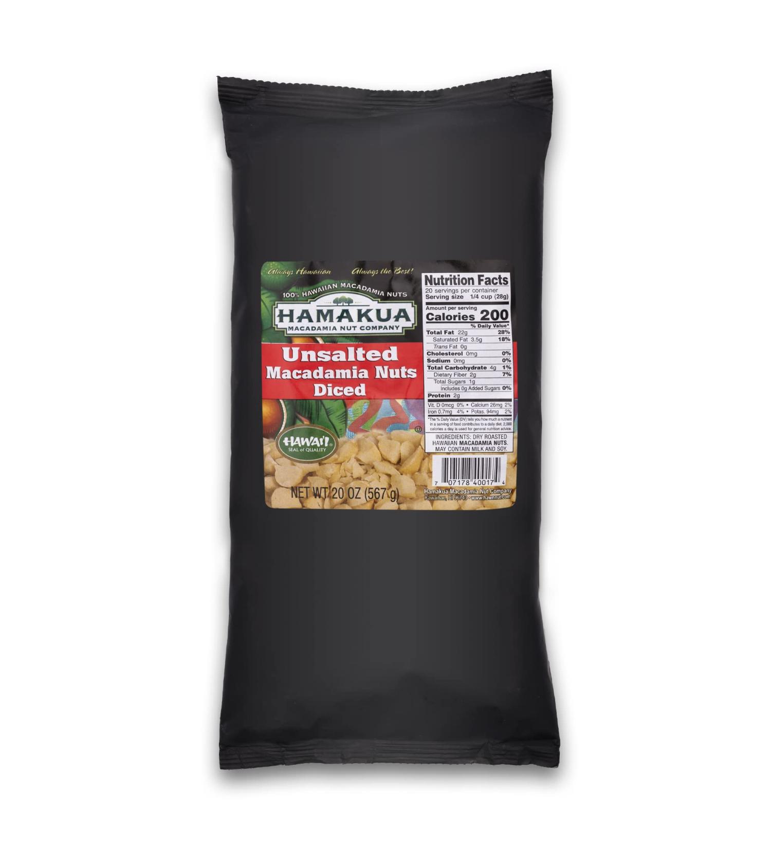 Hawaiian Grown Dry Roasted Diced Macadamia Nuts - Natural & Eco-Friendly - Bulk 20oz Pack - Buy Online on SooperMarket.com