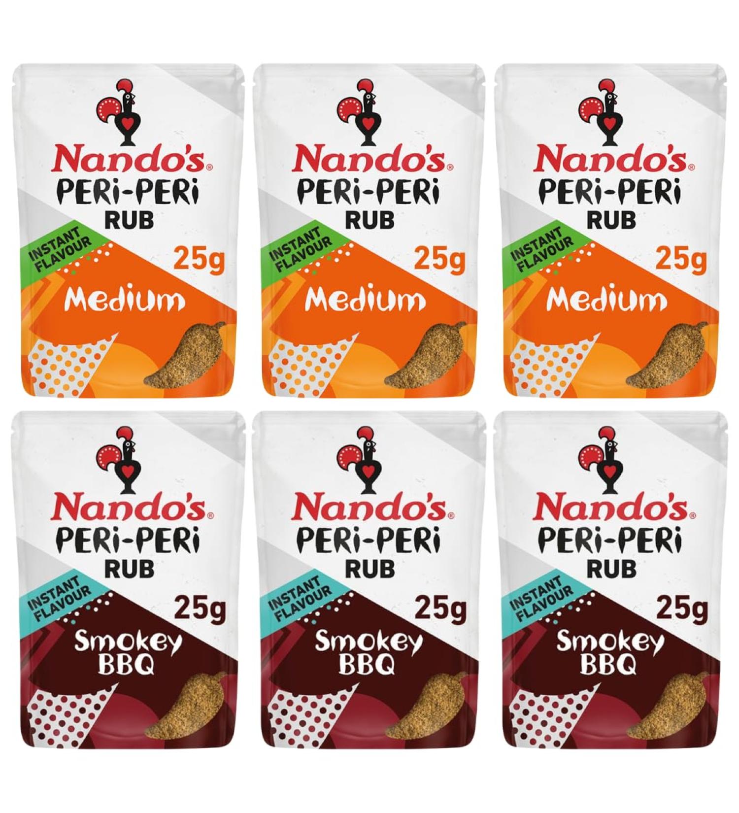 Peri Peri Marinade Bundle With Nando's Peri Peri BBQ Rub Medium 25g x3 & Nando's Peri Peri Rub Medium 25g x3 (6 Pack) - Buy Online on SooperMarket.com