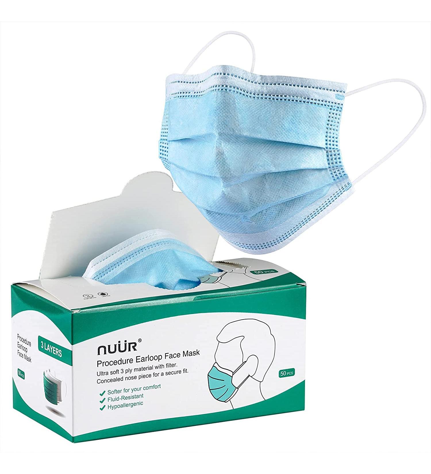 NU R 10pcs Multi Color 3 Ply Disposable Face Mask Mask with Filter Layer and Elastic Earloop Retail Sealed bags B-Blue - Buy Online on SooperMarket.com