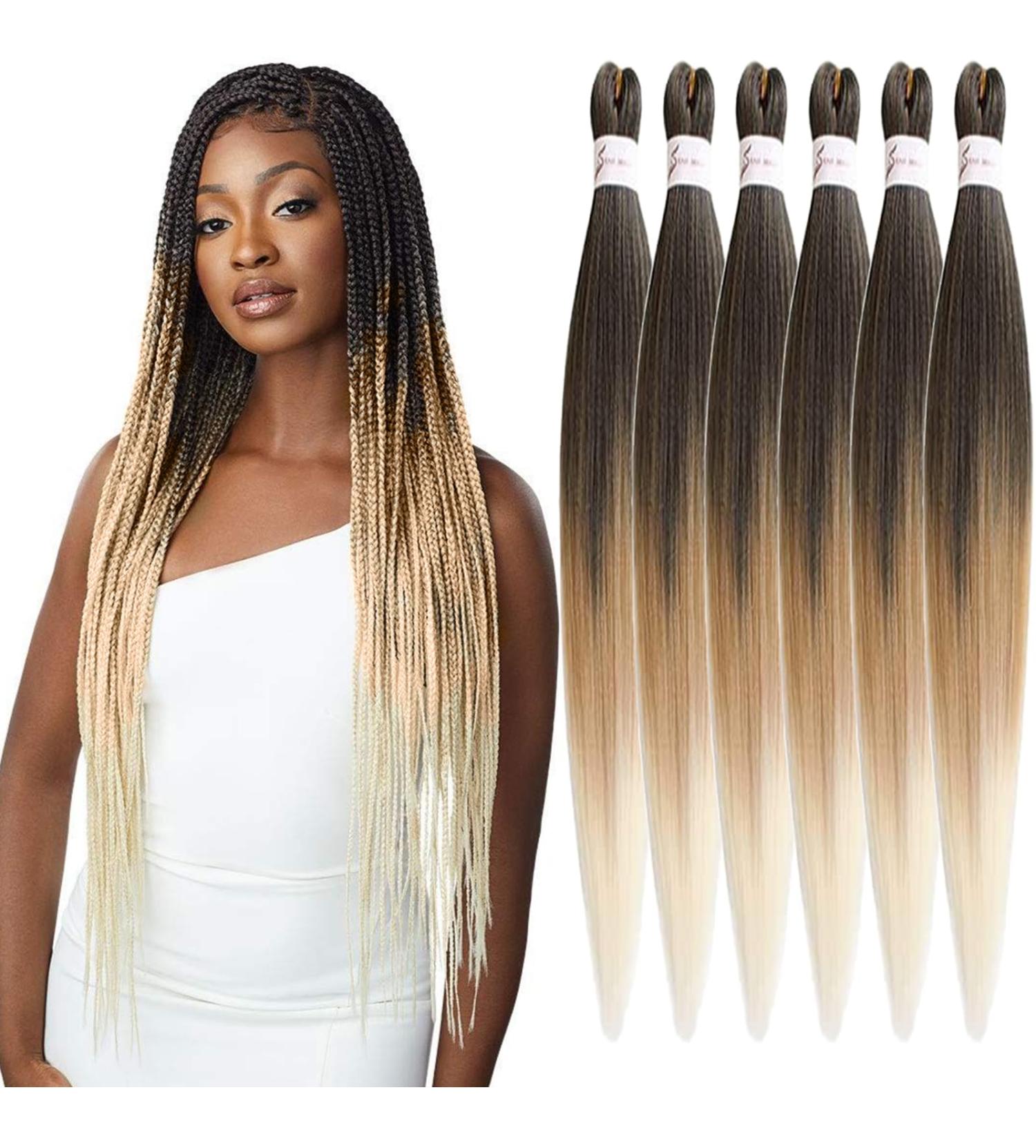 Xusuperb Pre-Stretched Ombre Blonde Braiding Hair - 26 Inch 6 Packs of Soft Yaki-Textured Extensions (T1B/27/613) for Easy Braids | International Shipping - Buy Online on SooperMarket.com