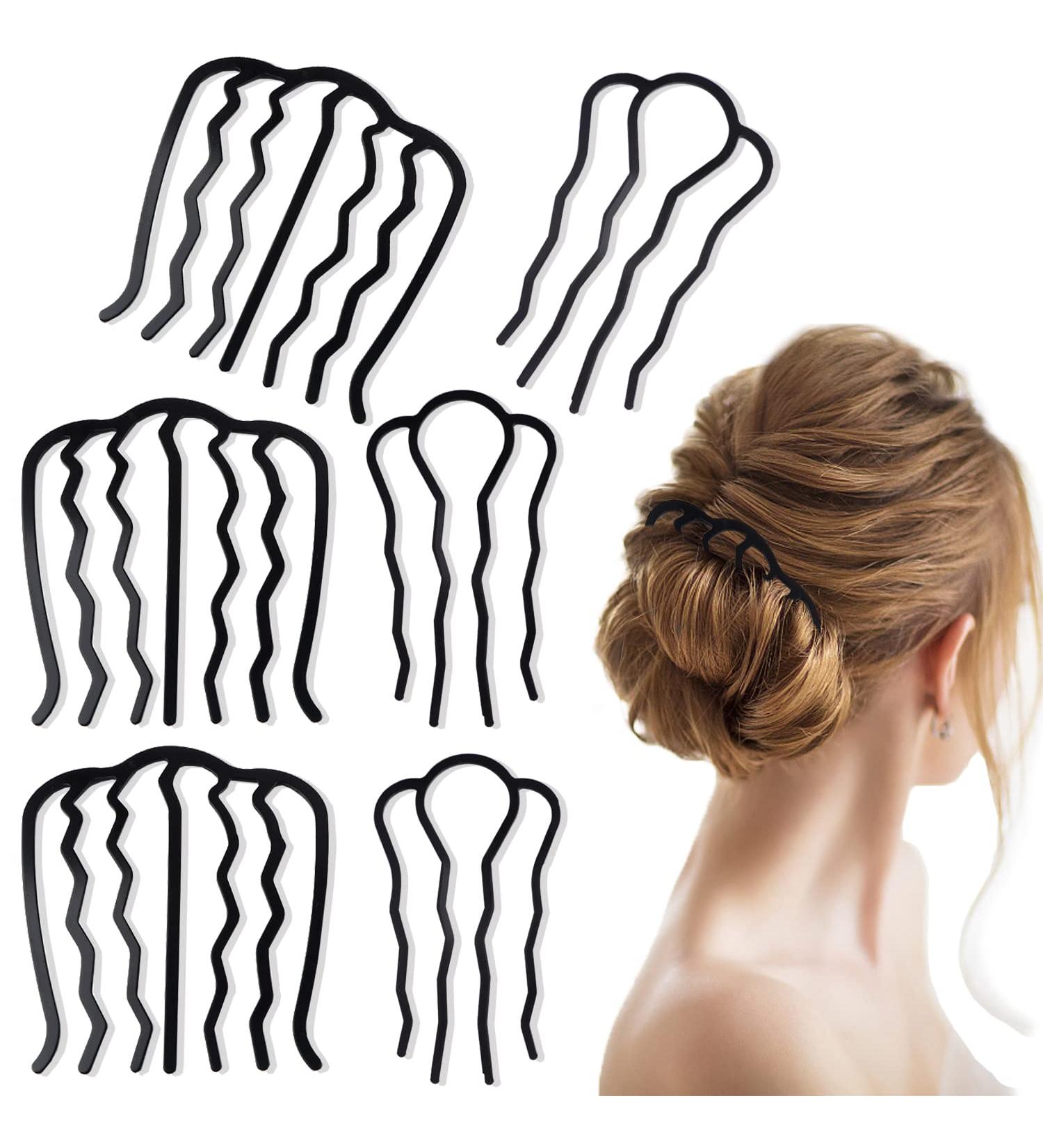 6-Piece Metal Hair Comb Clips for Updo Bun - Black Hair Accessories for Women - Buy Online on SooperMarket.com