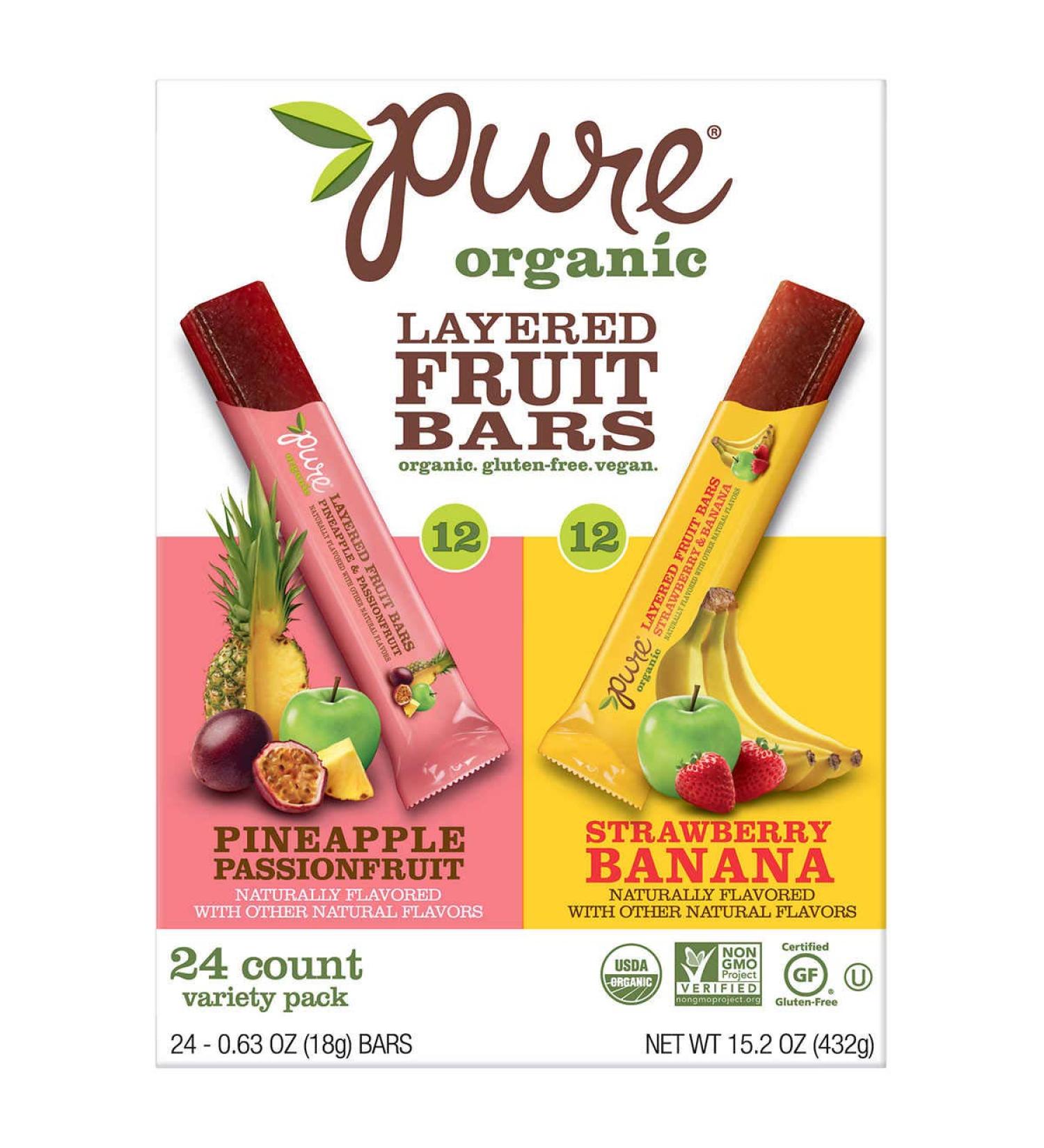 Pure Organic Layered Fruit Bars (Pineapple Passionfruit and Banana) 24 Count