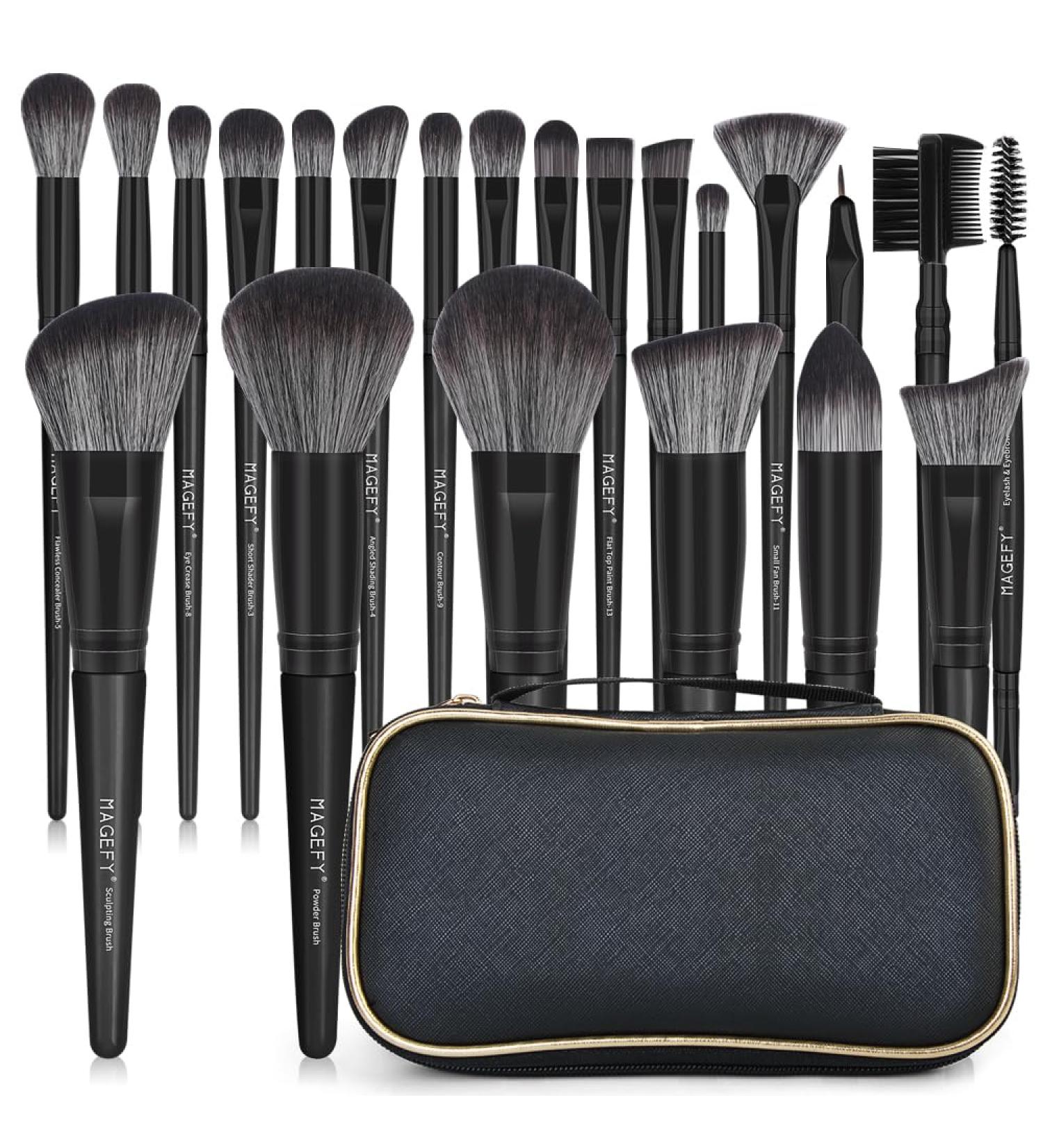 Buy Magefy Professional 22PC Makeup Brush Kit - Foundation & Eyeshadow Brushes with PU Leather Bag | International Shipping Available - Buy Online on SooperMarket.com