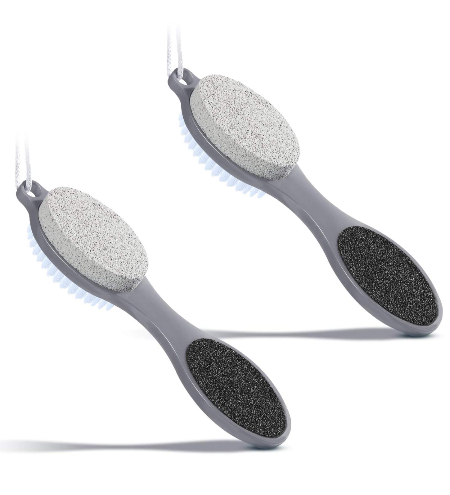 4-in-1 Pedicure Tool Set for Dry and Wet Foot Care - Callus Remover, Foot Scrubber, Pumice Stone, Nail Brush - Gray - Buy Online on SooperMarket.com