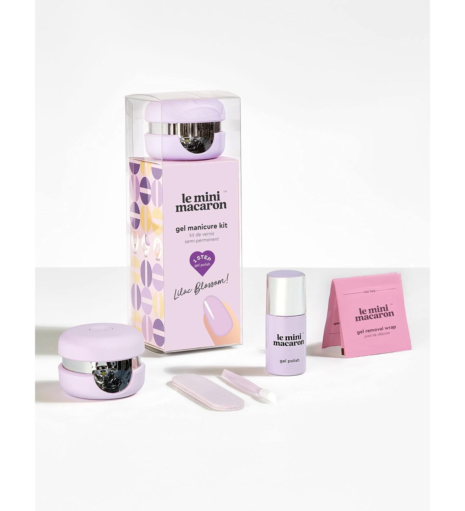 Le Mini Macaron DIY Gel Manicure Kit | LED Nail Dryer Lamp, Gel Polish, Cuticle Stick, Nail File & Remover Wraps - Lilac Blossom - Buy Online on SooperMarket.com