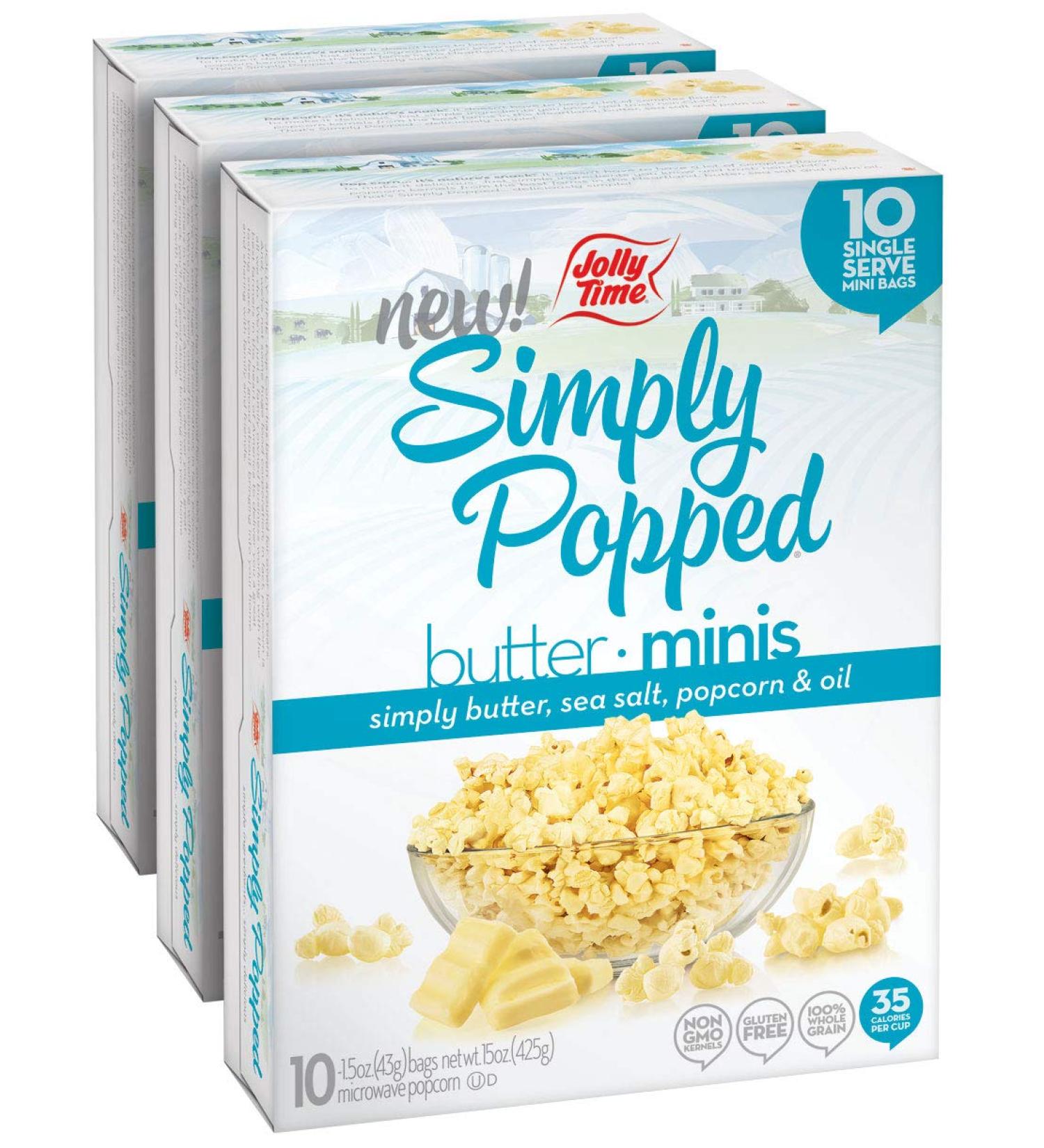 JOLLY TIME Natural Mini's Microwave Popcorn Bags - Gluten Free, Butter Flavor - 3 Pack, 10 Count Boxes - Single Serving Snack Size - Buy Online on SooperMarket.com