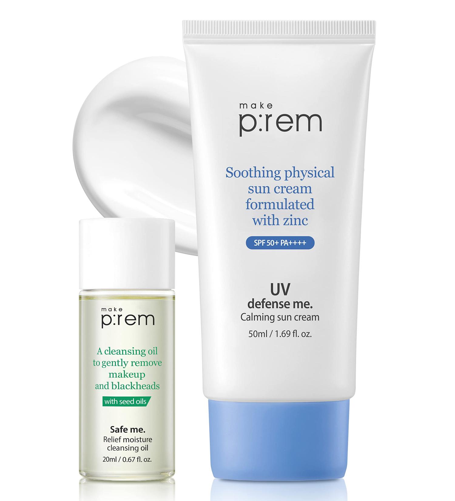 MAKEPREM UVA UVB Defense Me Calming Sun Cream SPF 50+ PA++++ 1.69 Fl Oz - Vegan Reef-Safe Mineral Sunscreen for Dry Sensitive Skin - Buy Online on SooperMarket.com