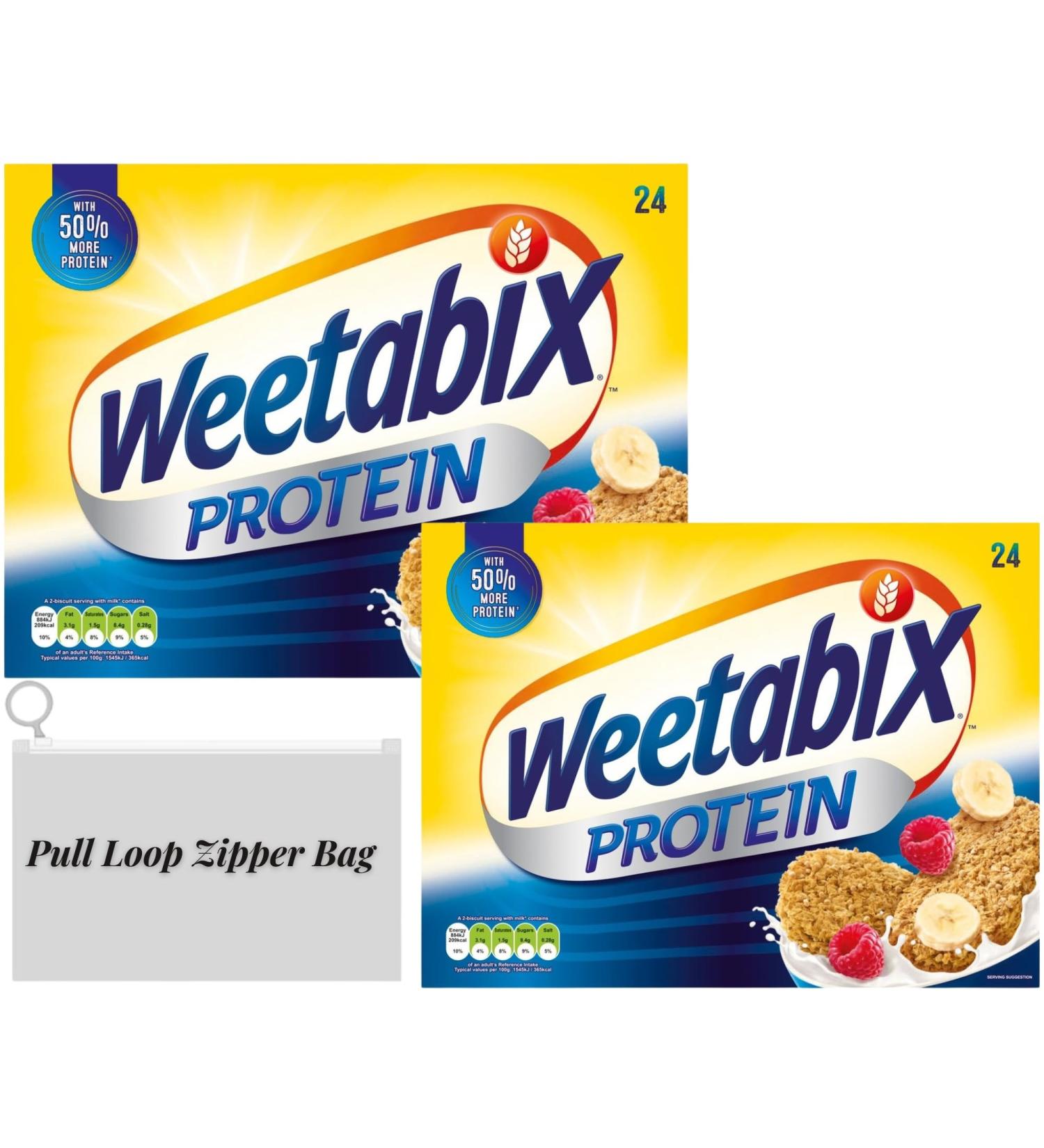 Protein Cereal Bundle with Weetabix Mini Protein Wheat Biscuits Crunch 24pk (Pack of 2) and 1 x Wishesla Portable Zipp Bag for Convenience Storage - Buy Online on SooperMarket.com