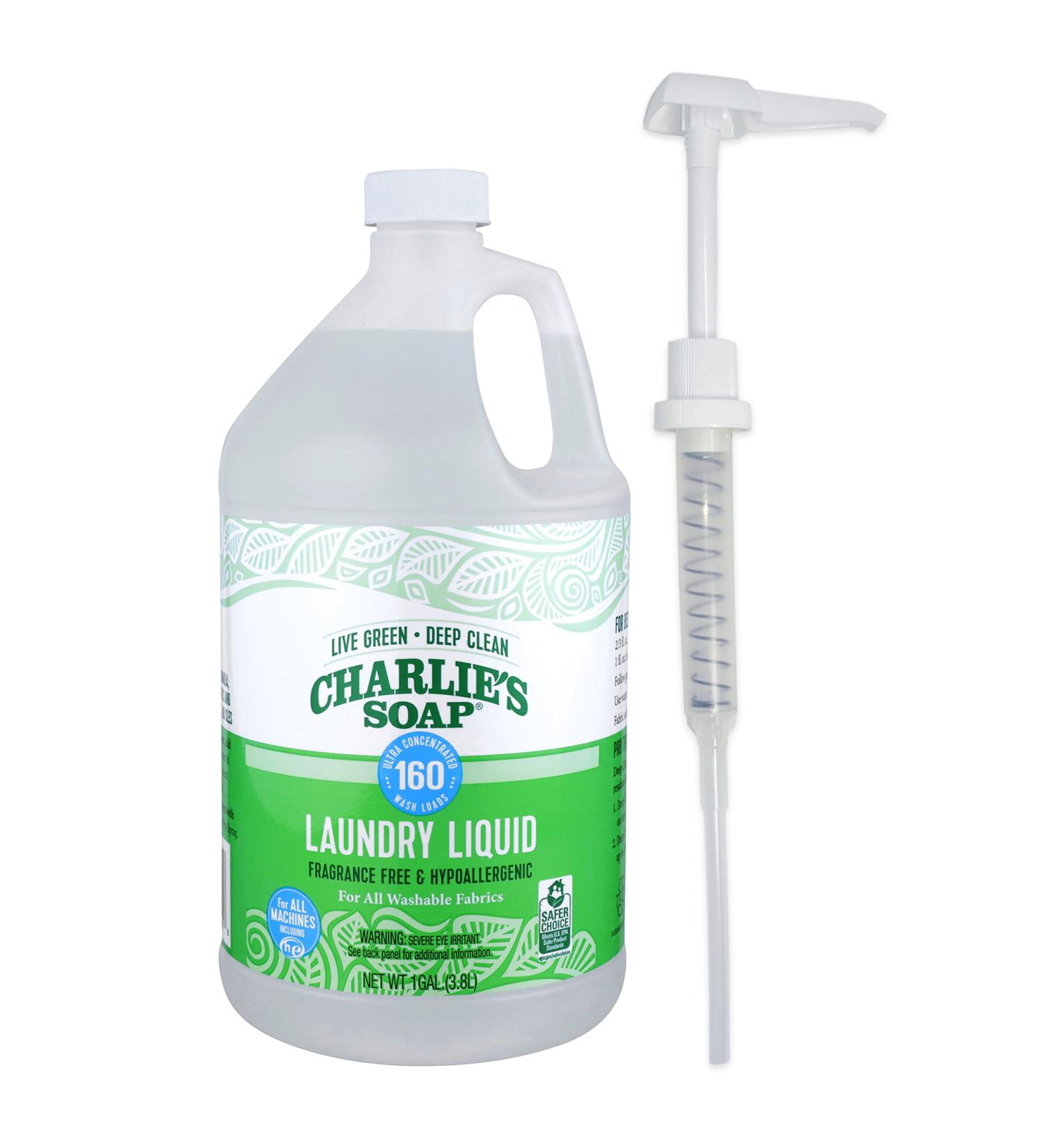 Charlie s Soap HE Hypoallergenic Liquid Laundry Detergent with Pump - 1 Gallon | Eco-Friendly International Shipping - Buy Online on SooperMarket.com
