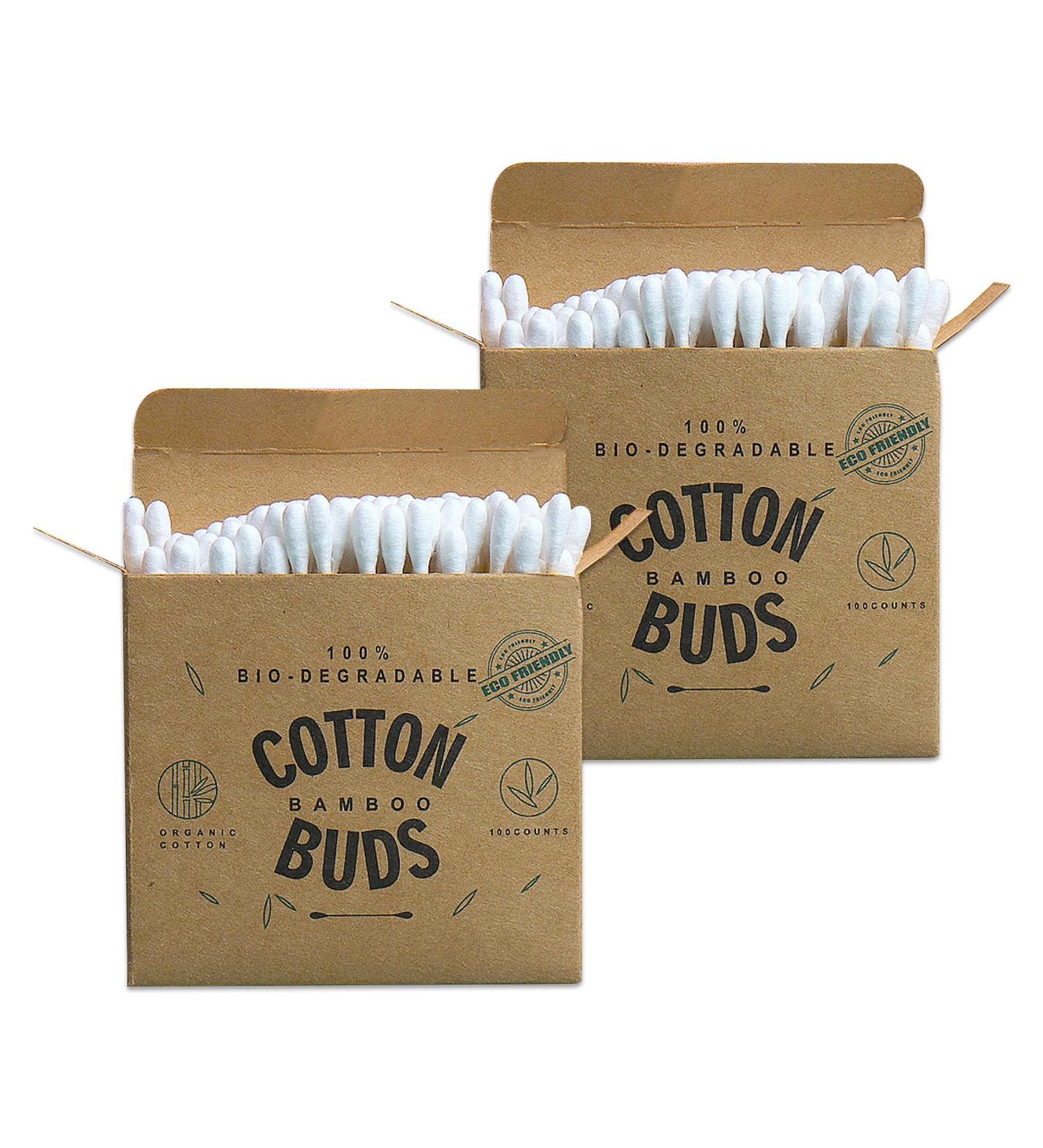 Buy 2 Boxes of 200 Eco-Friendly Bamboo Cotton Swabs - Biodegradable Plastic Free & Portable - Buy Online on SooperMarket.com