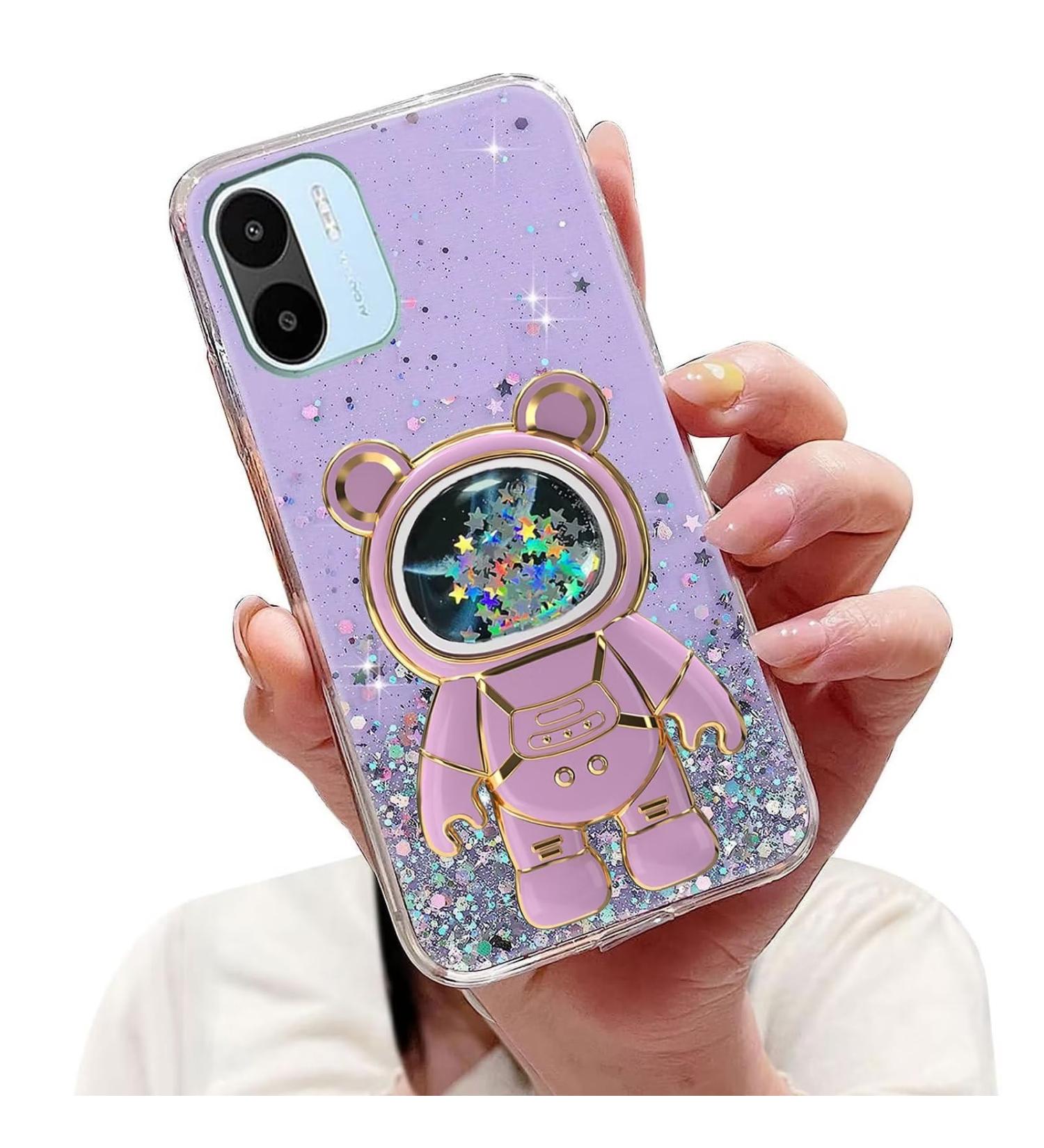 Buy Tivenfezk Nadoli Glitter Astronaut Phone Case for Xiaomi Redmi A1 - Soft Silicone Hidden Stand - Transparent Purple Protective Cover - Buy Online on SooperMarket.com