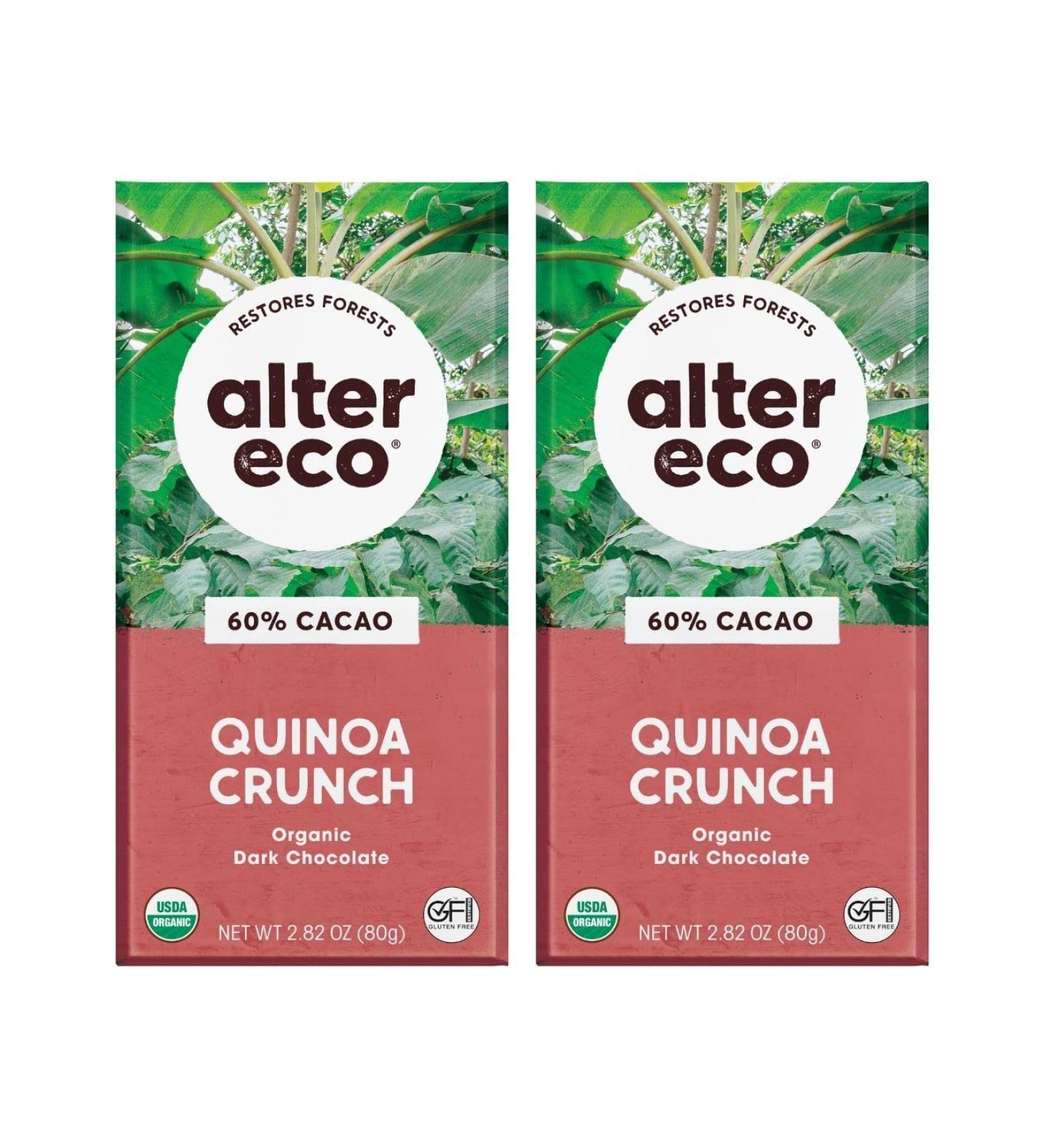 Alter Eco Dark Chocolate Bars - Pure Dark Cocoa | Fair Trade Organic | Non-GMO & Gluten-Free | 2-Pack Dark Quinoa Crunch - Buy Online on SooperMarket.com