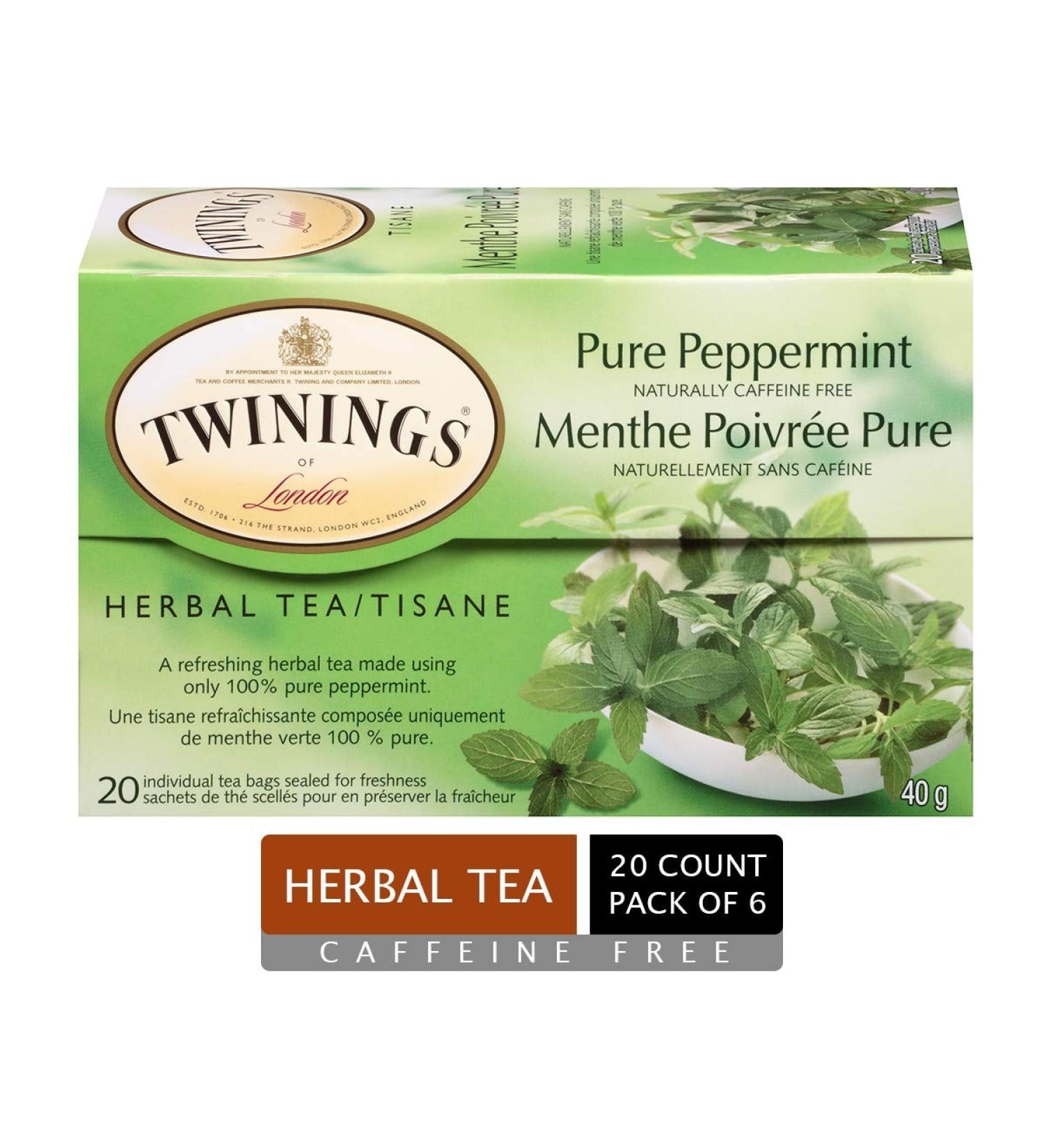 Twinings Pure Peppermint Herbal Revive Individually Wrapped Tea Bags | Naturally Caffeine-Free | 20 Count (Pack of 6) | Enjoy Hot or Iced Peppermint 20 Count (Pack of 6) - Buy Online on SooperMarket.com