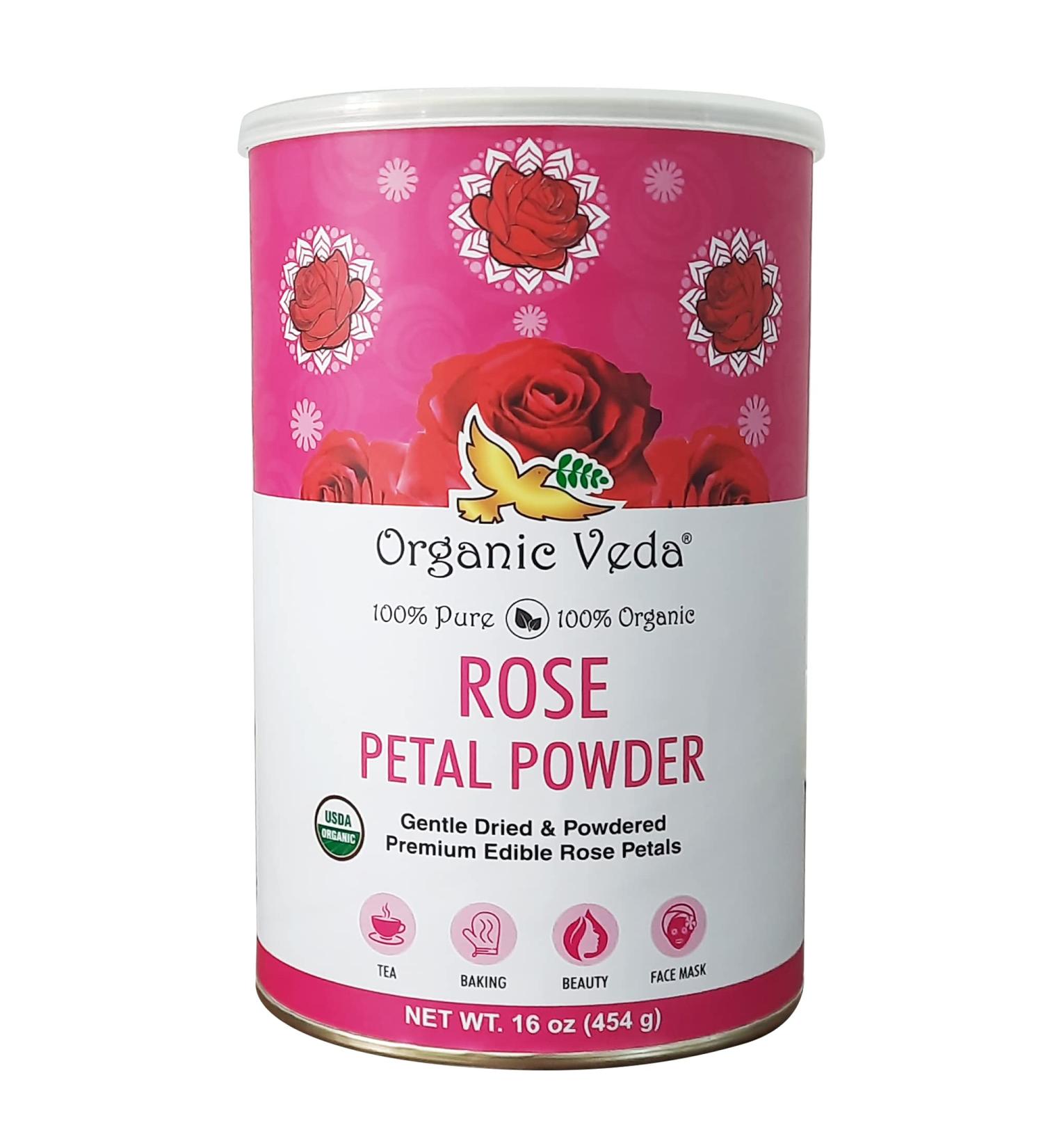 Organic Veda Edible Rose Petal Powder - Natural 16oz Powder for Cooking, Baking & DIY Beauty - Vegan, Non-GMO - Buy Online on SooperMarket.com
