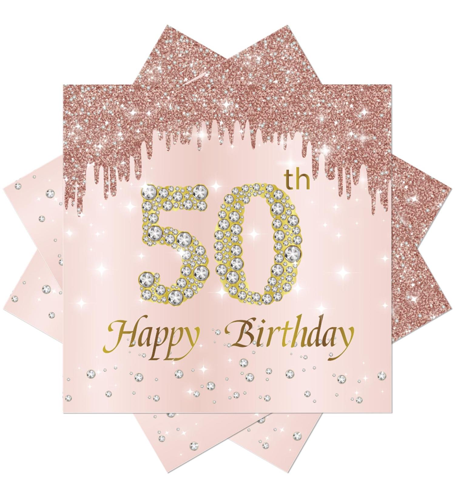 40 Pieces Pink Napkins for 50th Birthday Party - 33x33cm Paper Napkins for Men Women & Girls - Perfect Party Decoration - Buy Online on SooperMarket.com
