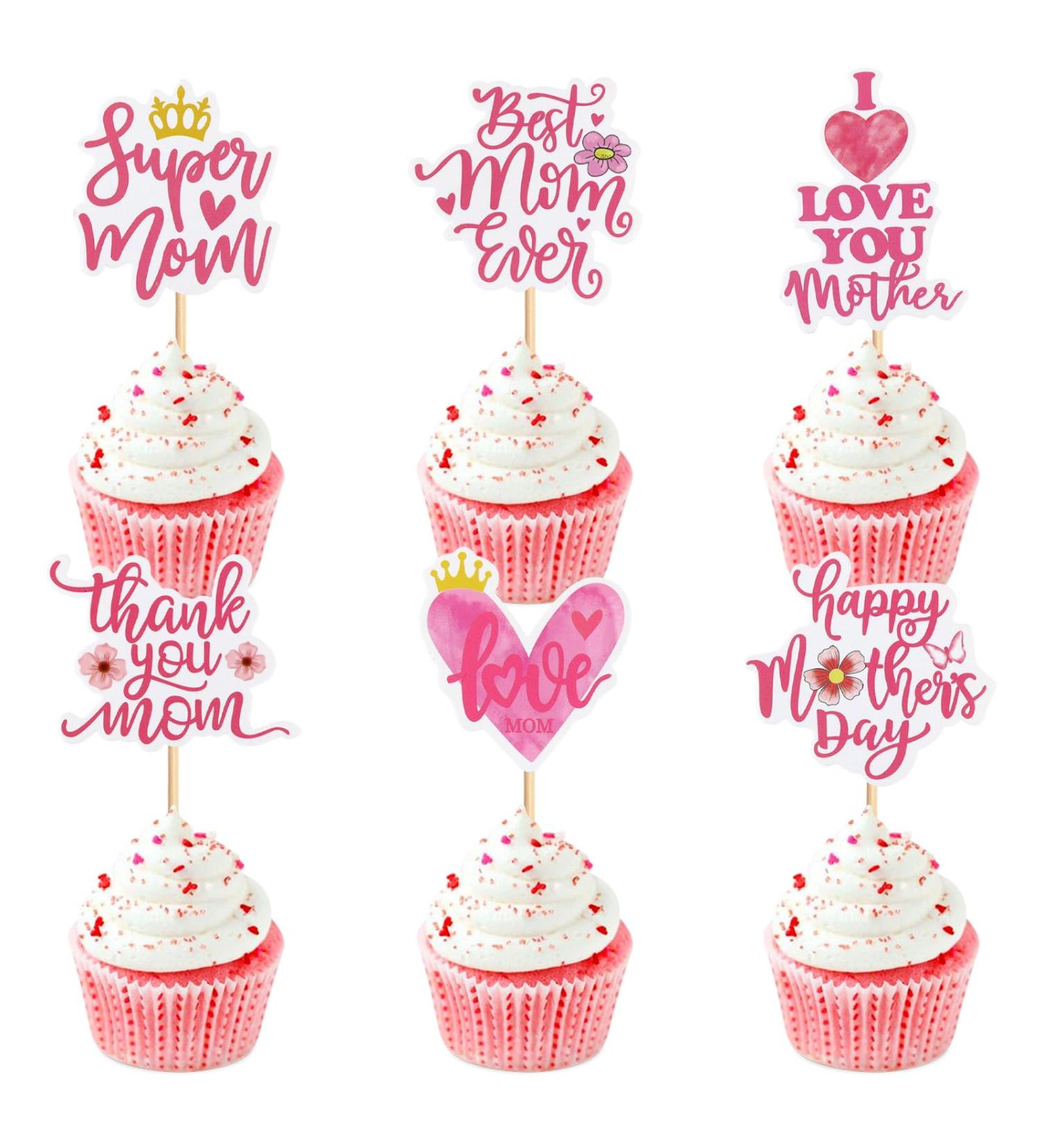 30 pcs Mother's Day Cupcake Topper Happy Mother's Day Pink Party Cake Decorations Cupcake Toppers Picks for Mother's Birthday Party 30pcs (super mom 30pcs) - Buy Online on SooperMarket.com