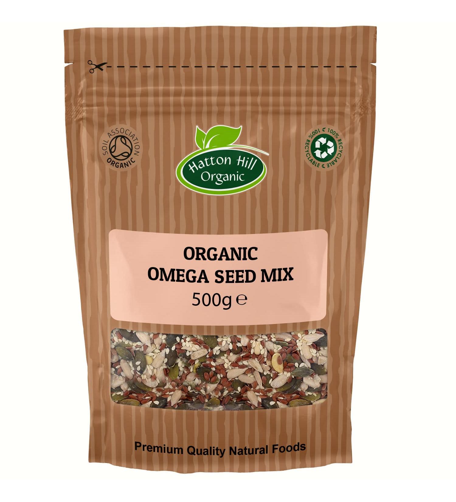 Organic Omega Seed Mix 500g by Hatton Hill | 4 Seeds Mix with Pumpkin Sunflower Sesame and Flax Whole Raw Seeds Blend Non-GMO Vegan - Buy Online on SooperMarket.com