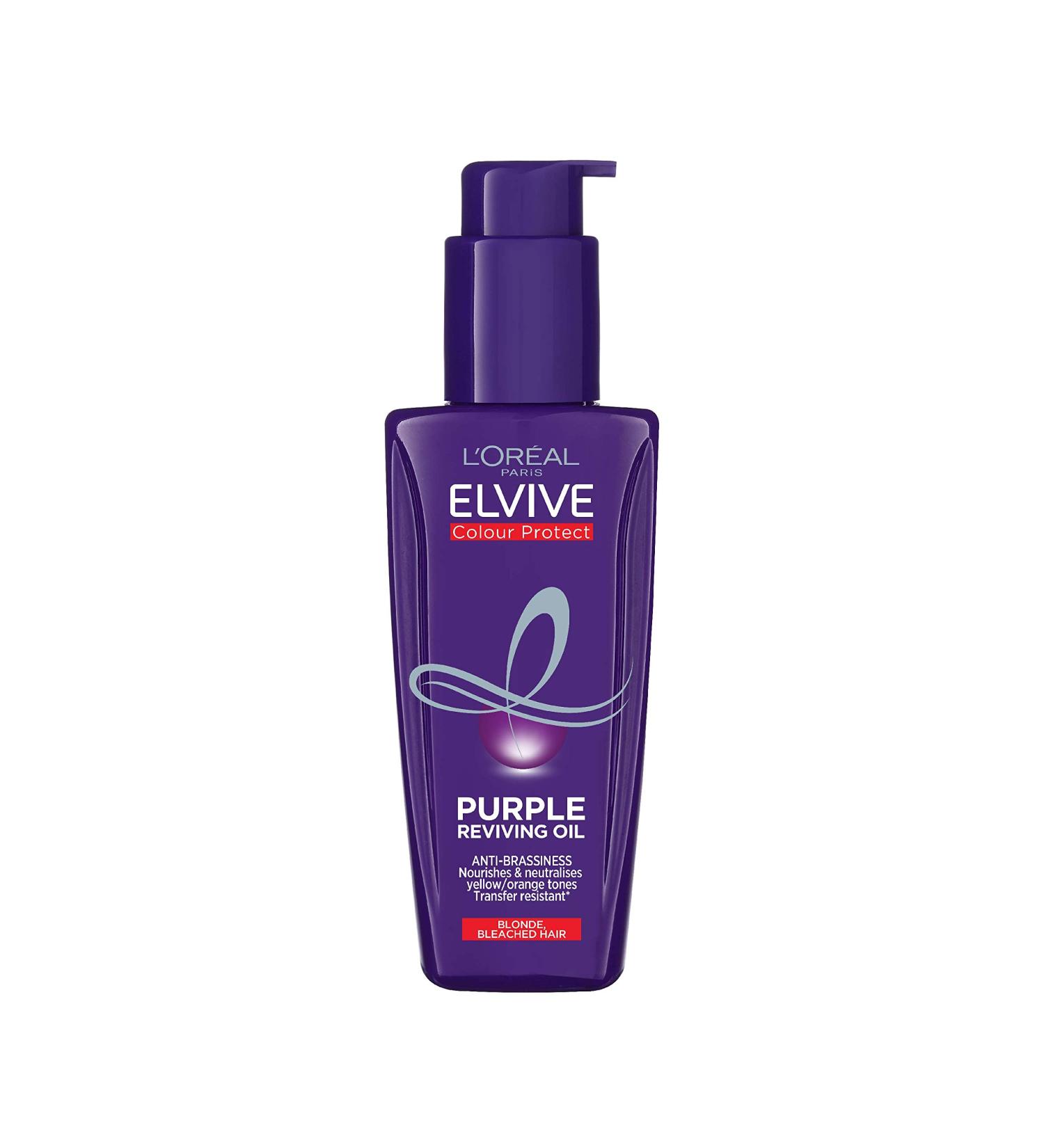 L'Oreal Paris Elvive Colour Protect Purple Anti-Brassiness Hair Oil For Highlighted Brunette Blonde & Grey Hair 100ml - Buy Online on SooperMarket.com