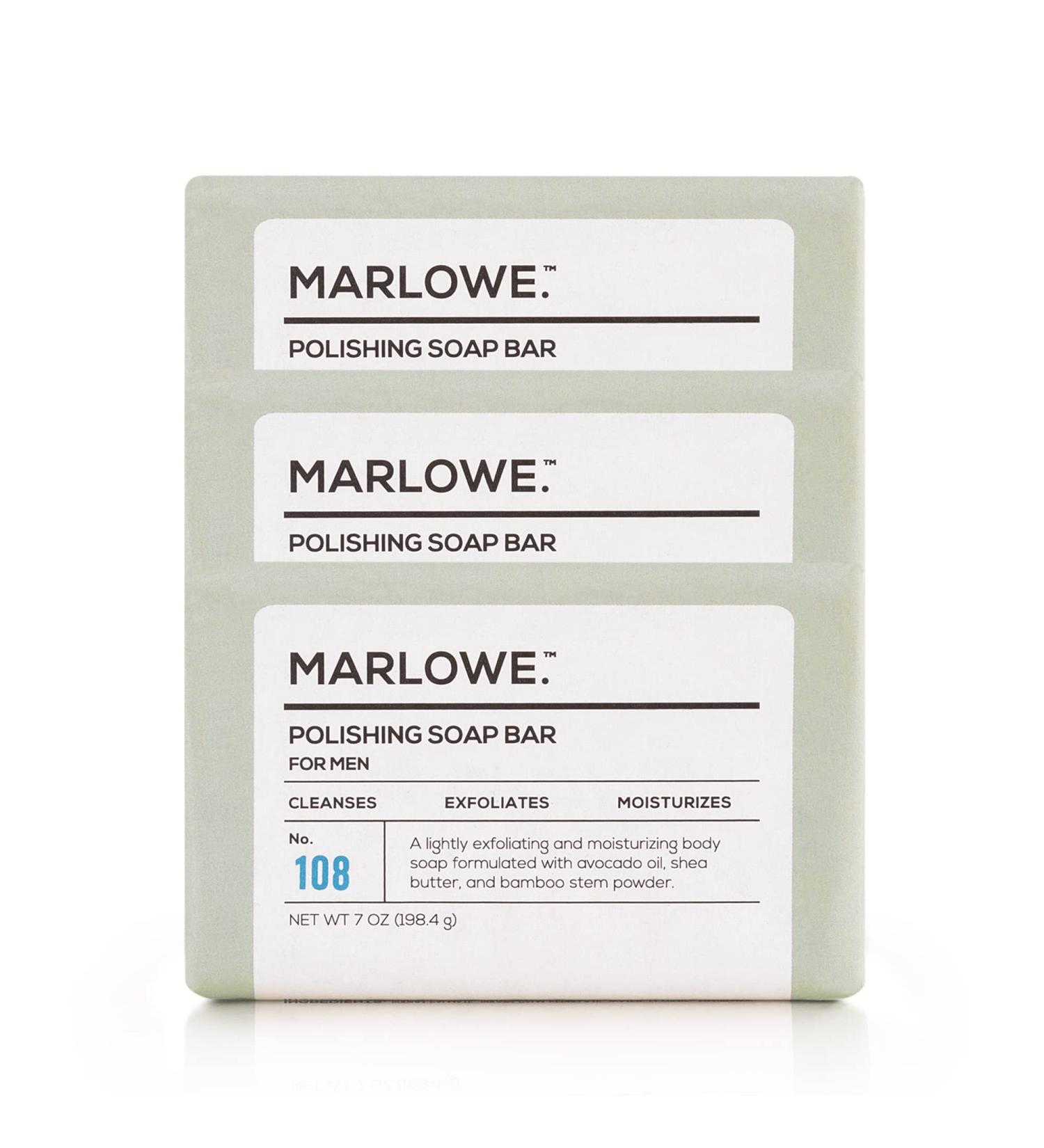 MARLOWE. No. 108 Polishing Soap Bar | Best Cleansing & Moisturizing Bar for Men (3-Pack) Pack of 3