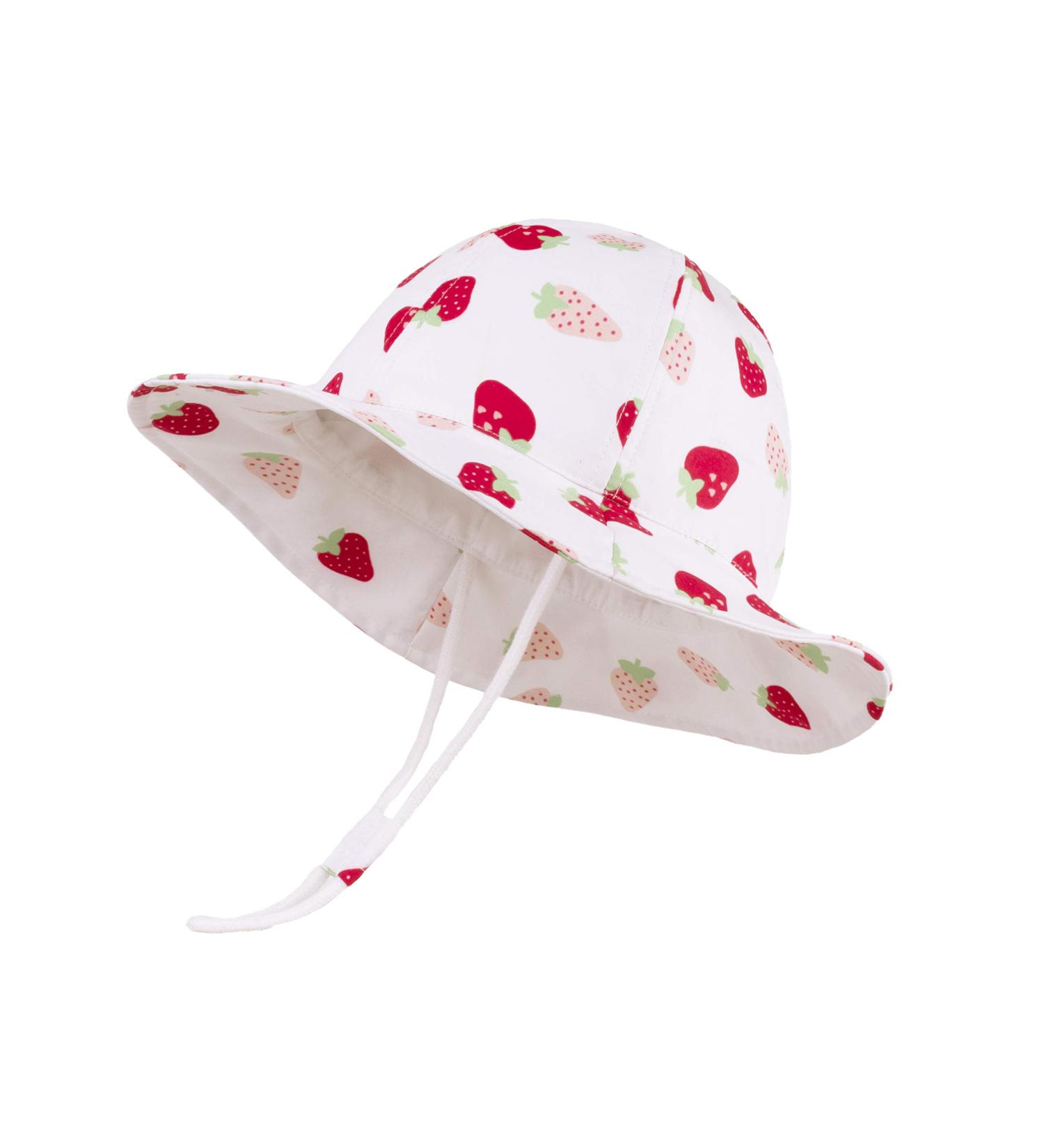 LANGZHEN Baby Girls Sun Protection Hat with Chin Strap | Adjustable Toddler Kids Wide Brim Play Hat | White -Strawberry 6-12 Months - Buy Online on SooperMarket.com