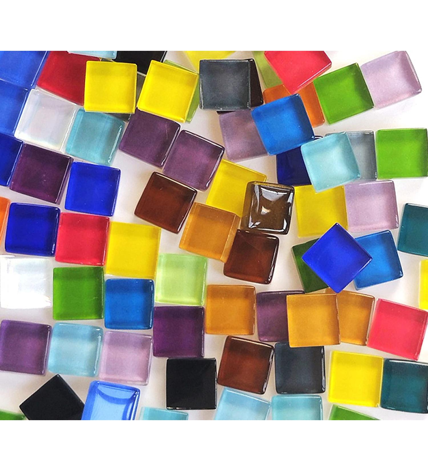 Crystal Glass Mosaic Tiles 225 Pieces Pack - DIY Home Decoration Supplies - 1x1 cm Square Tiles - Full Color Mix - Buy Online on SooperMarket.com