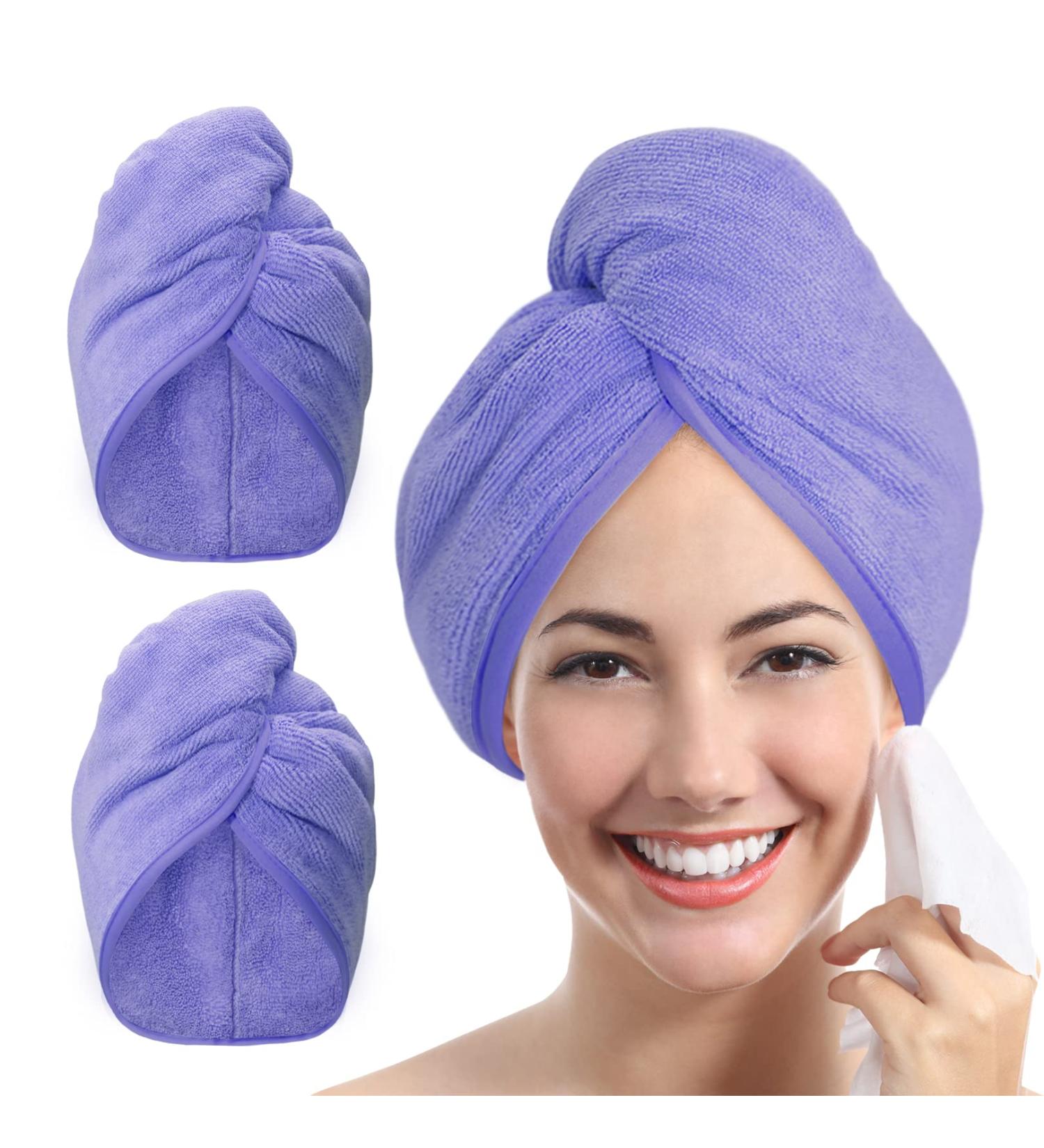 YoulerTex Microfibre Hair Towel Wrap: 2Pack Hair Turban Super Absorbent Rapid Drying Microfiber Towel for Women Curly Long Wet Plopping Hair Girls Head Towelling Large Anti-Frizz (Lilac Purple) - Buy Online on SooperMarket.com