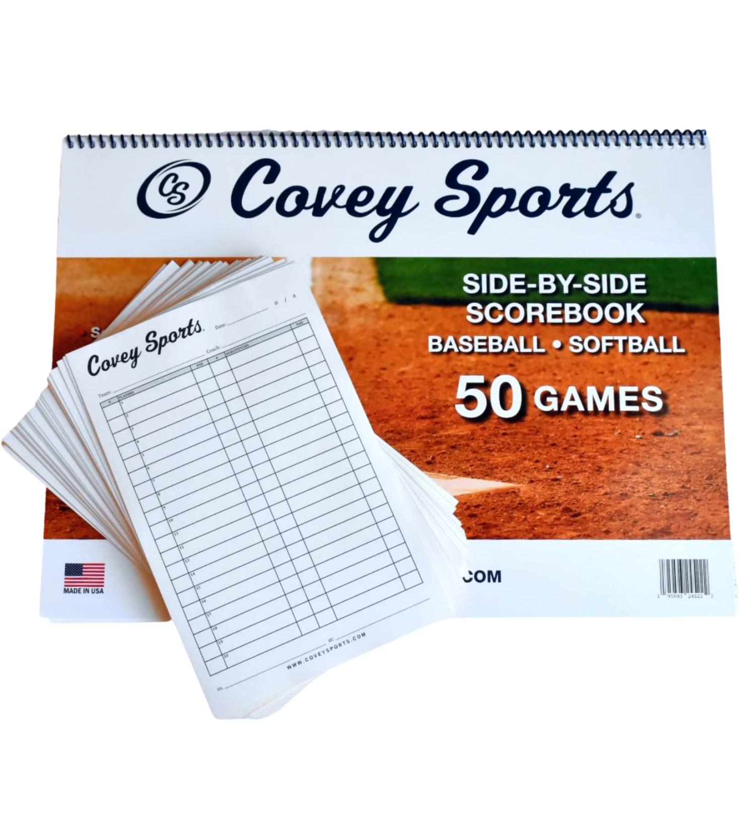 Covey Sports Baseball Softball Scorebook Side by Side Format (50 Games) + Lineup Cards (50-Pack) - Large Format Book with Line Up Card Sheets - Buy Online on SooperMarket.com