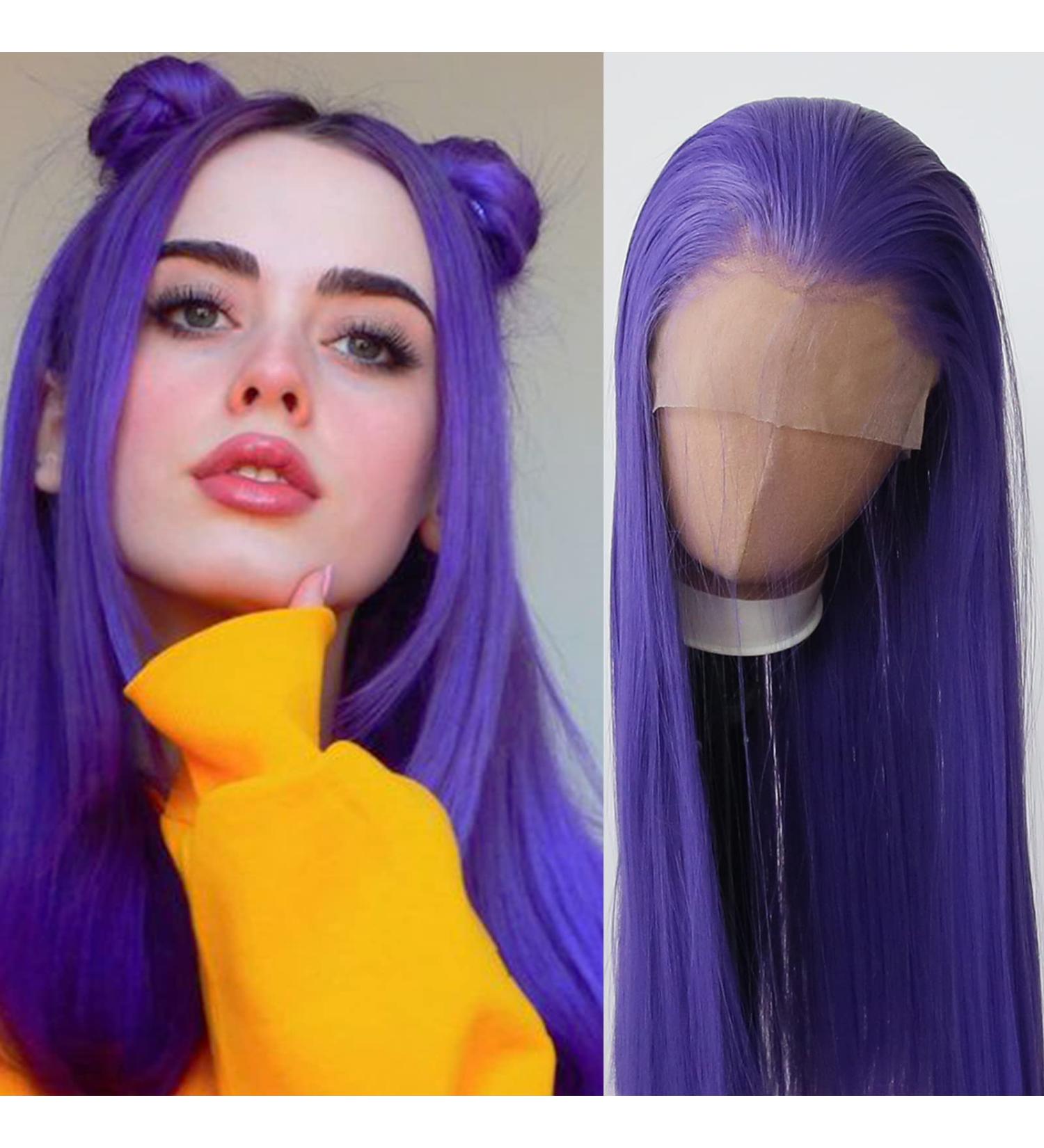 Towarm Dark Purple Long Straight Synthetic Lace Front Wig - Heat Resistant Fiber, Pre Plucked Natural Hairline - Cosplay and Daily Wear - Purple - Buy Online on SooperMarket.com