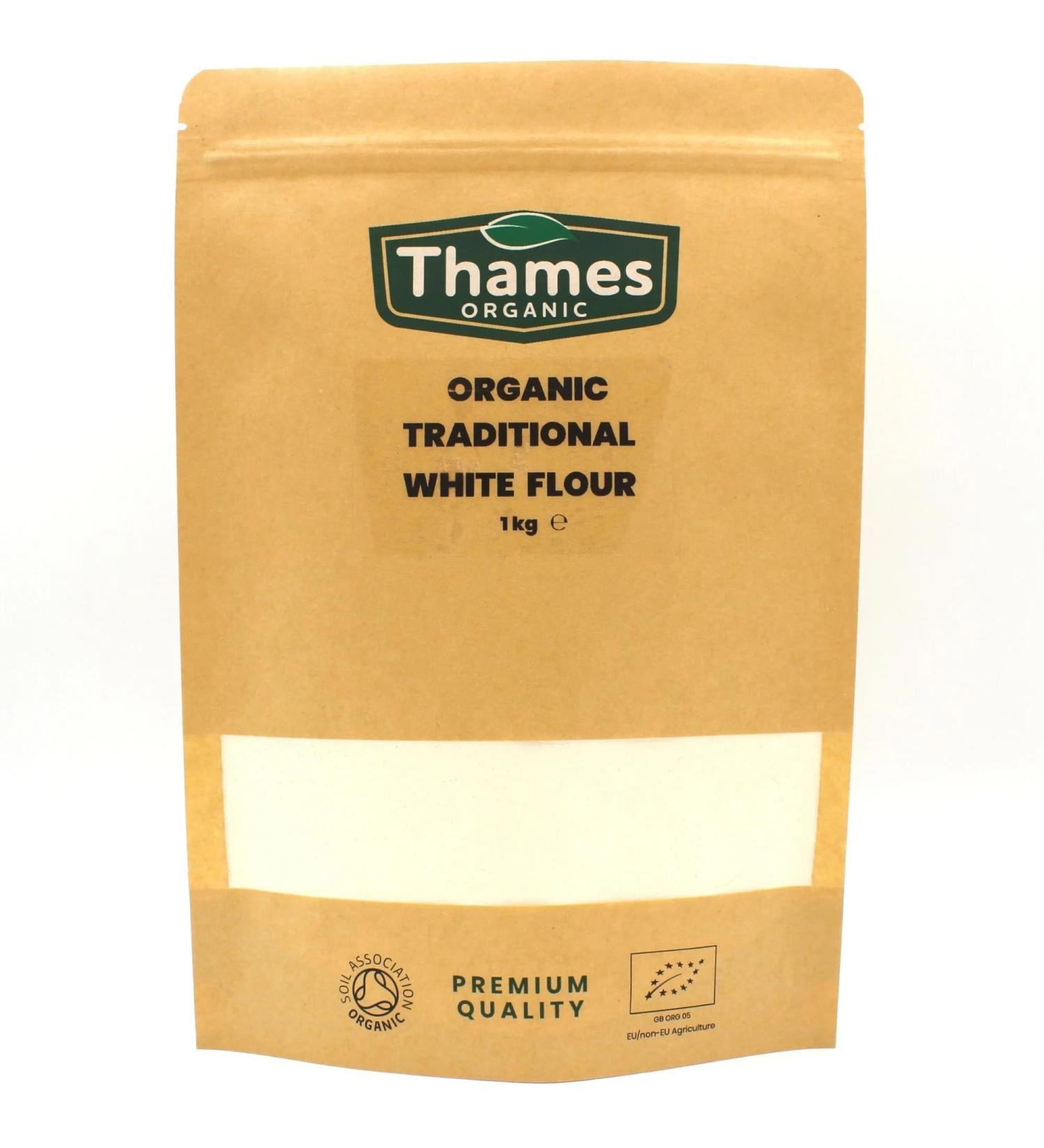 Traditional Organic White Flour-Certified Organic Non-GMO Vegan No Additives No Preservatives Resealable Bag by Thames Organic 1kg - Buy Online on SooperMarket.com