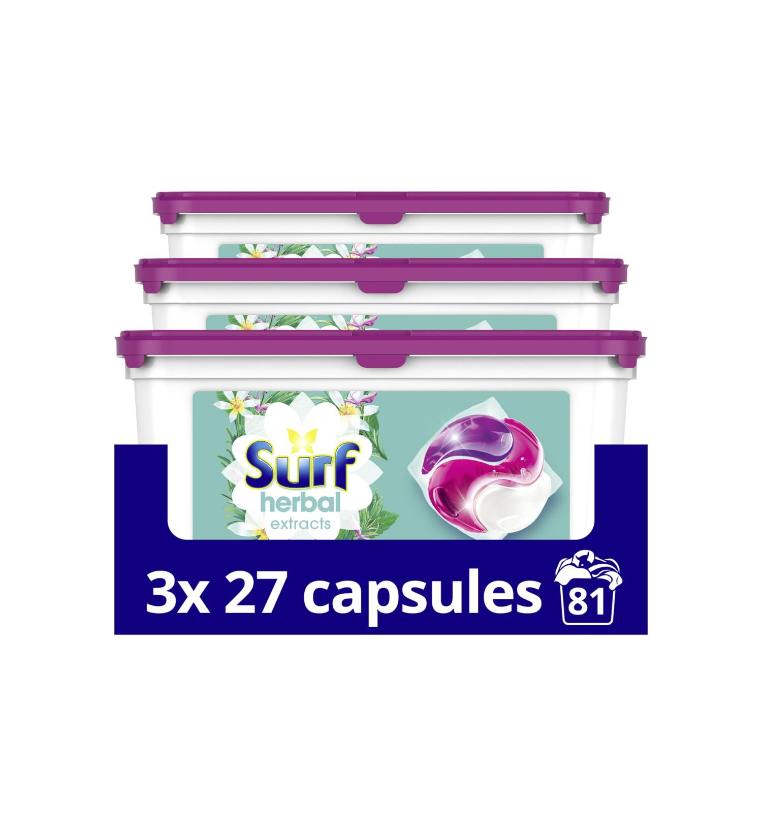Surf Herbal Extracts 3 in 1 Capsules Washing Capsules even more fragrance* for brilliantly clean laundry every time 3x 27 capsules (81 washes) 81 count (Pack of 1) - Buy Online on SooperMarket.com