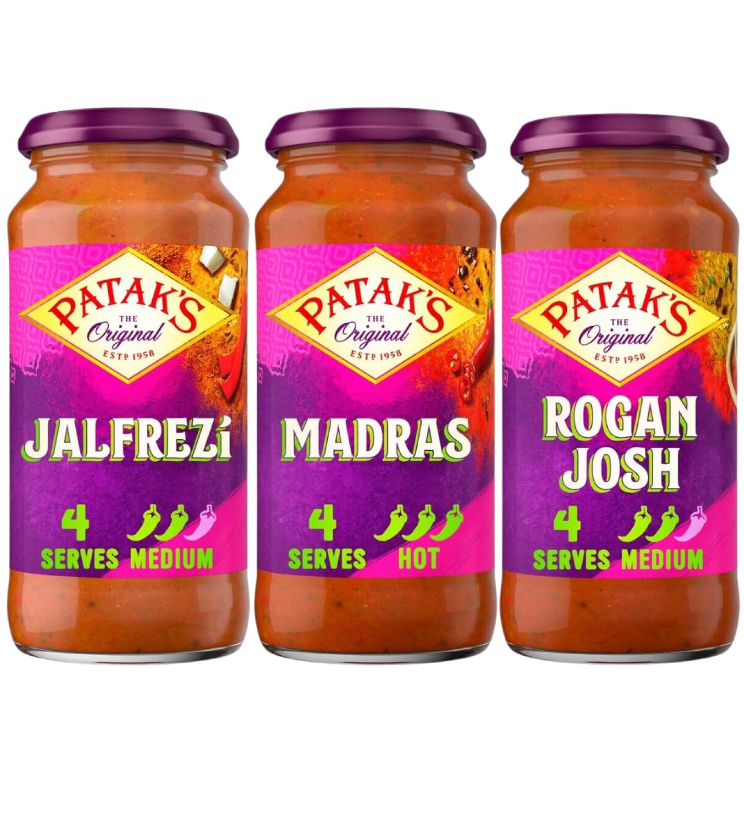 Curry Sauce Bundle with Patak Jalfrezi Curry Sauce Jar 450g Madras Sauce Jar 450g and Rogan Josh Sauce Jar 450g (3 Pack) - Buy Online on SooperMarket.com
