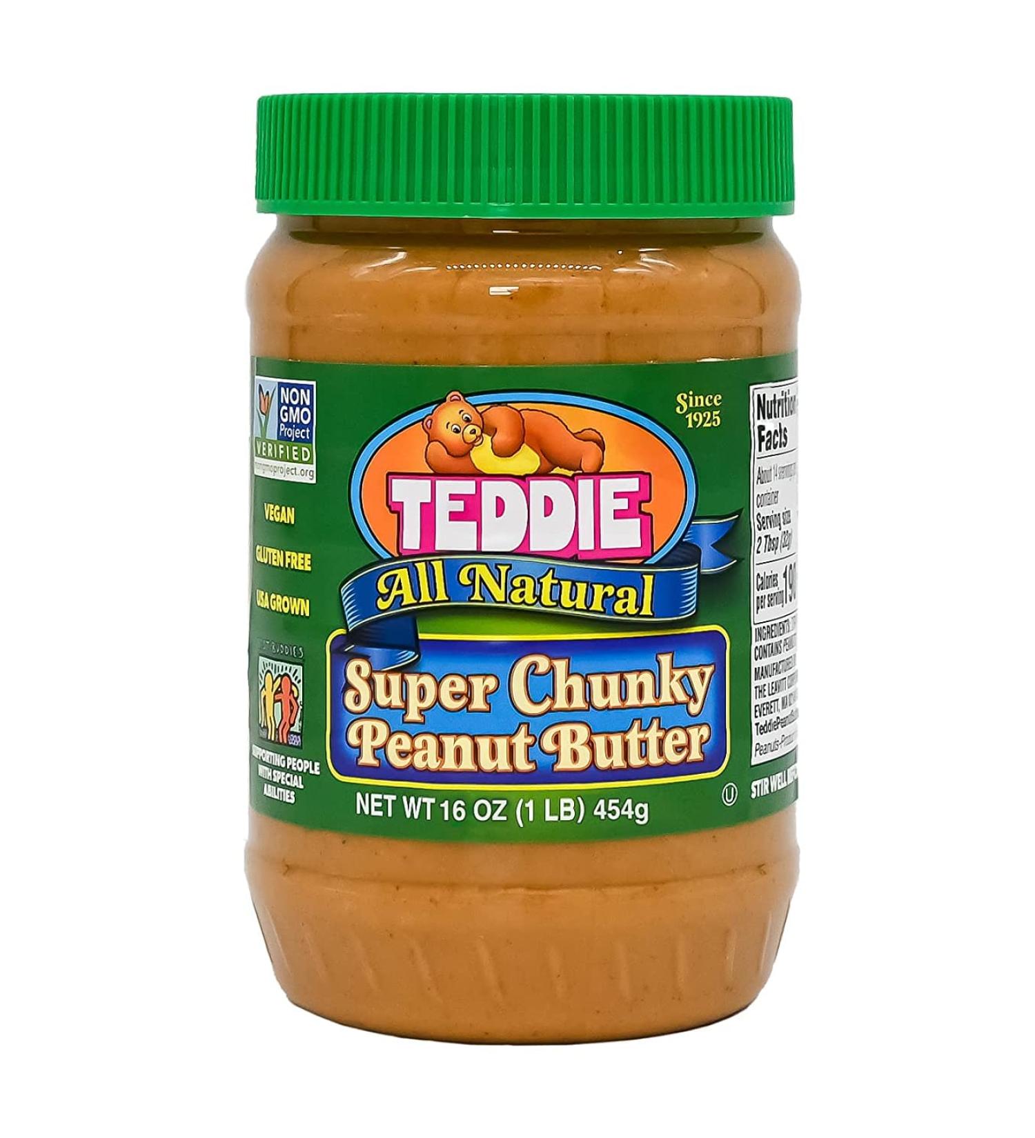 Teddie Super Chunky Peanut Butter - 16oz Plastic Jar | Gluten-Free, Vegan - Pack of 1 - Buy Online on SooperMarket.com